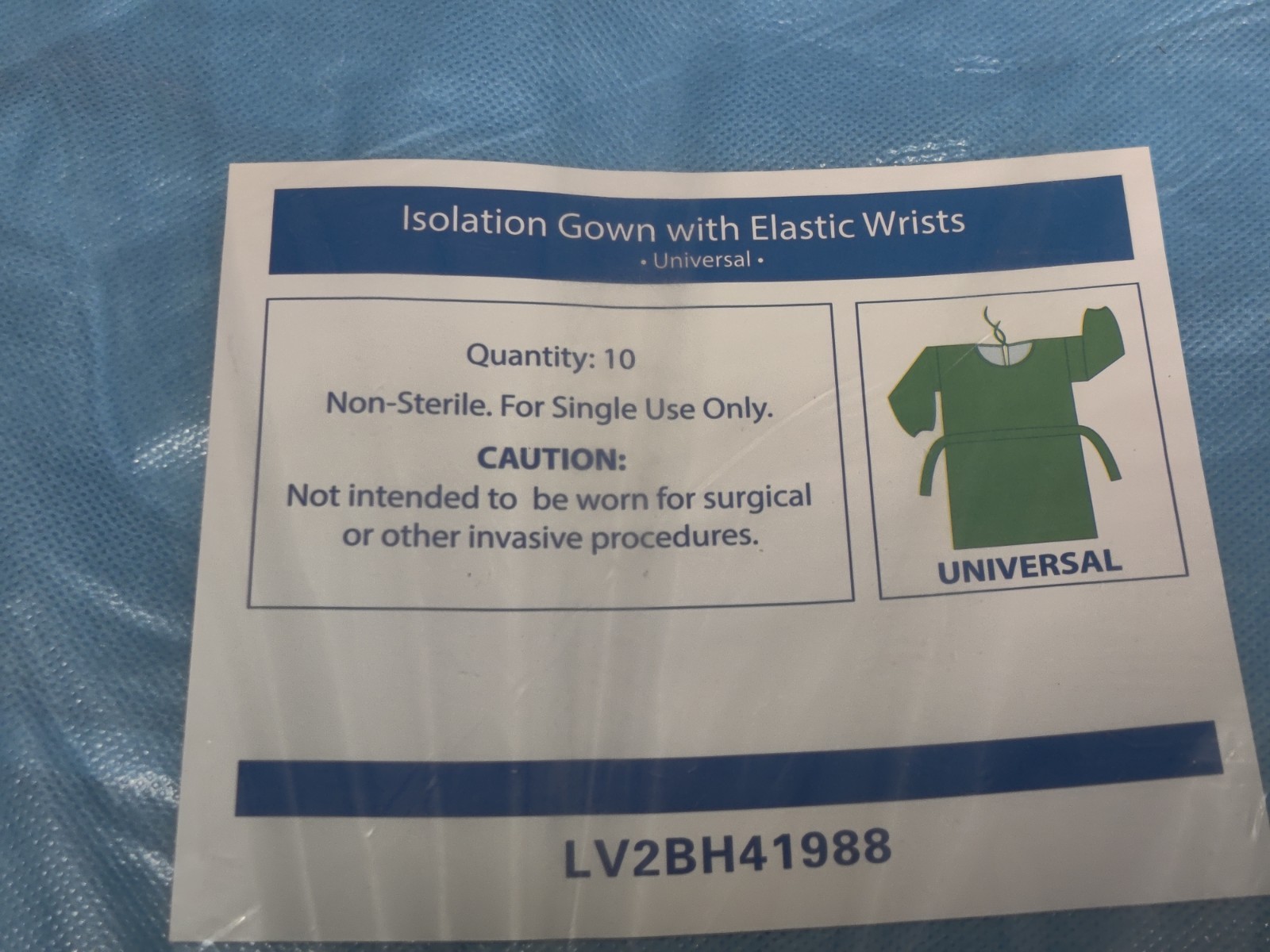 Isolation Gown With Elastic Wrists Universal One Size Blue 20 Count None-Sterile