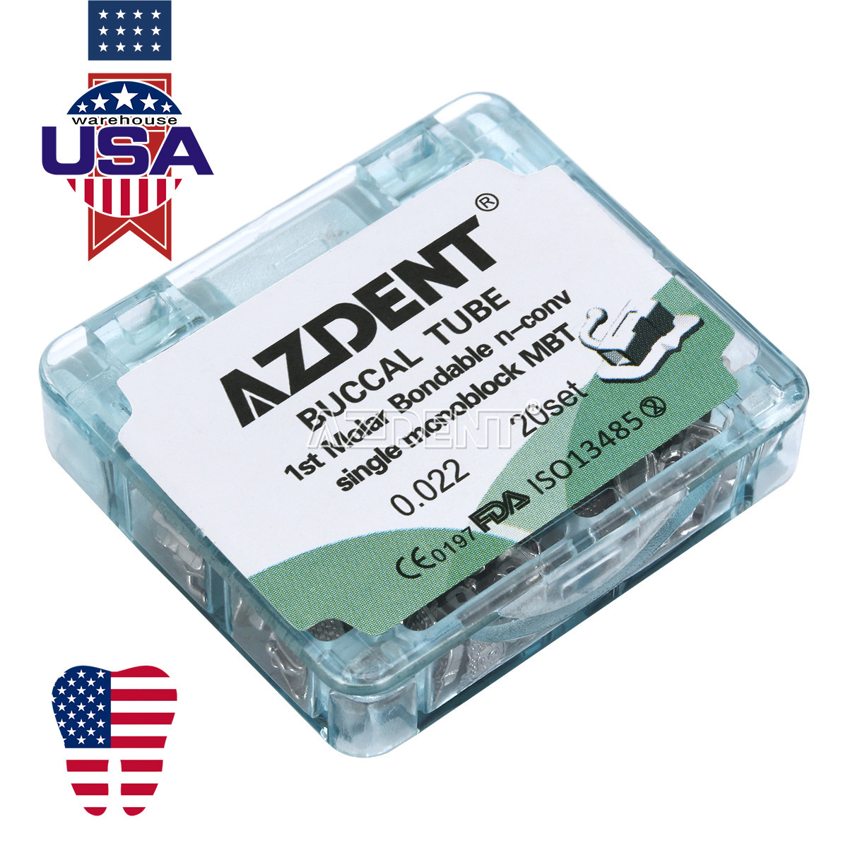 80Pcs AZDENT Dental Orthodontic Bondable MBT.022 1st Molor Buccal Tube Non-Cov