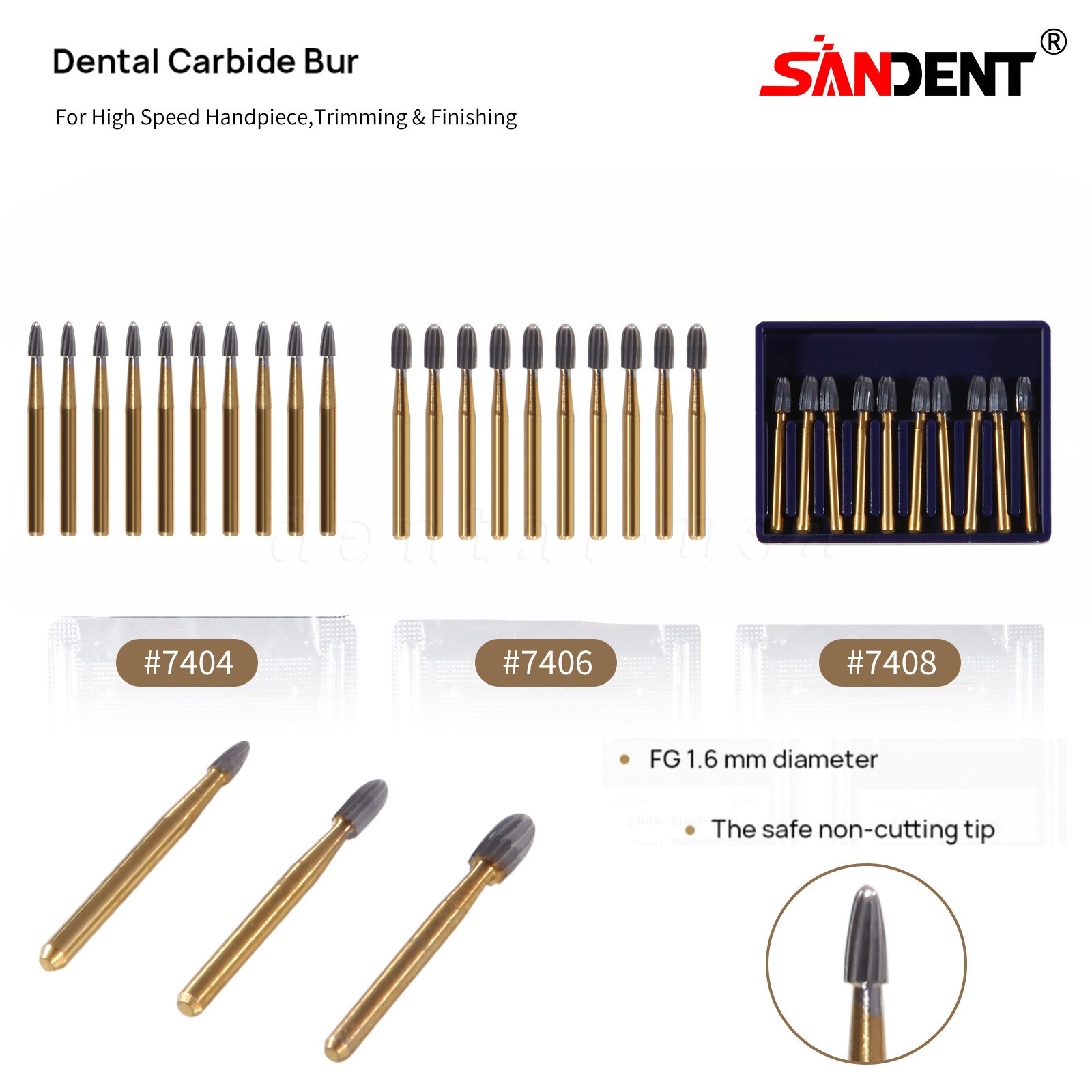 Dental Carbide Burs Trimming & Finishing Egg Football FG 7404 7406 7408