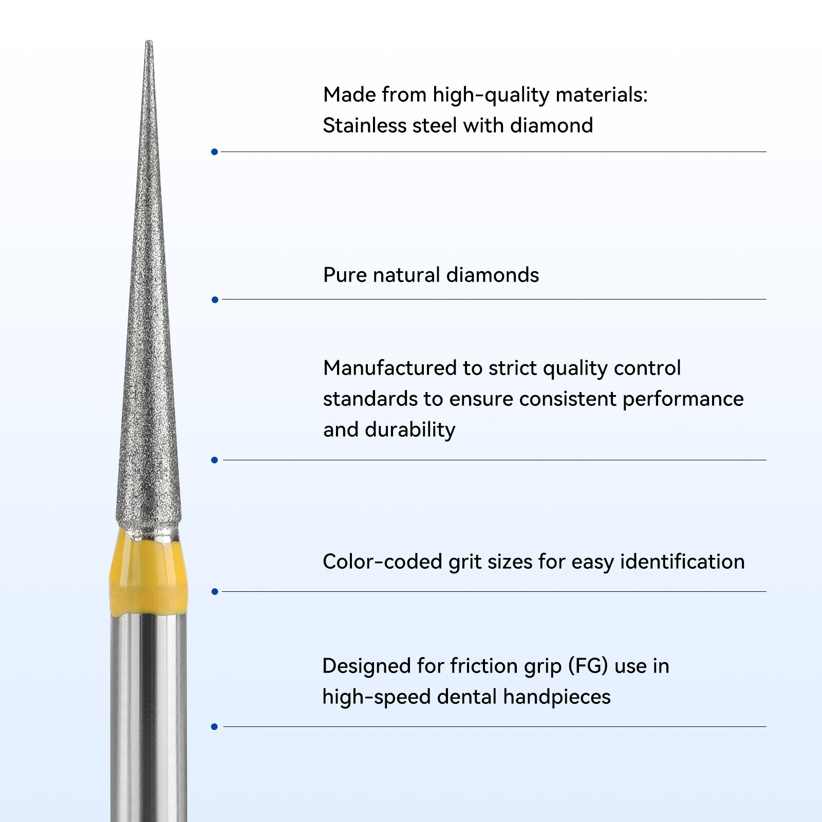 JMU Dental Diamond Burs Needle Type FG 859 5Pcs/Box Extra Fine/Medium Grit