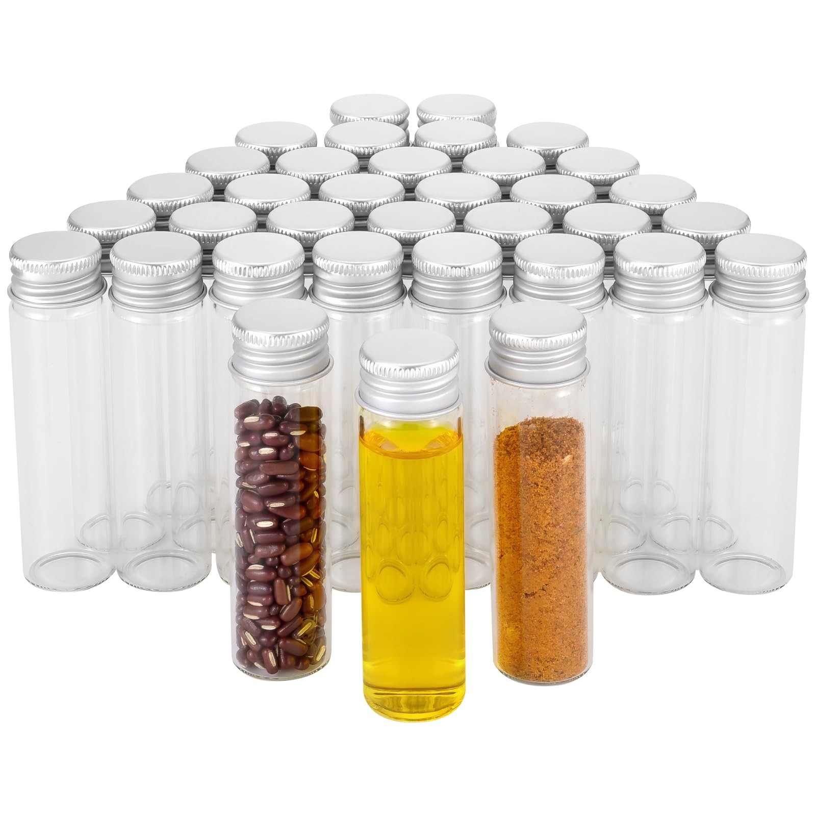Kesell Pack of 35 Glass Bottles with Aluminium Caps 20ml Clear 20ml, clear