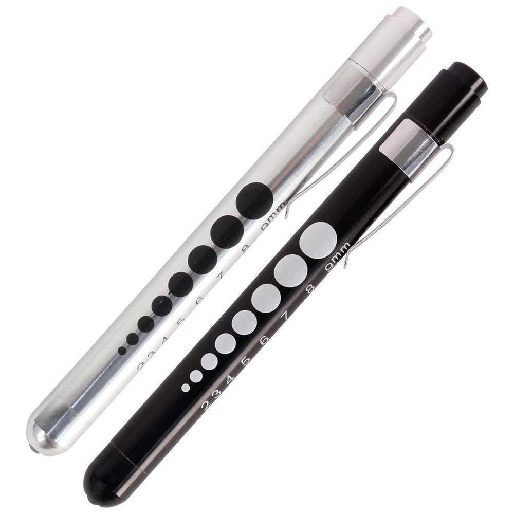 Ever Ready First Aid LED Medical Pen Light Pupil Gauge – 2PACK Black and Silver