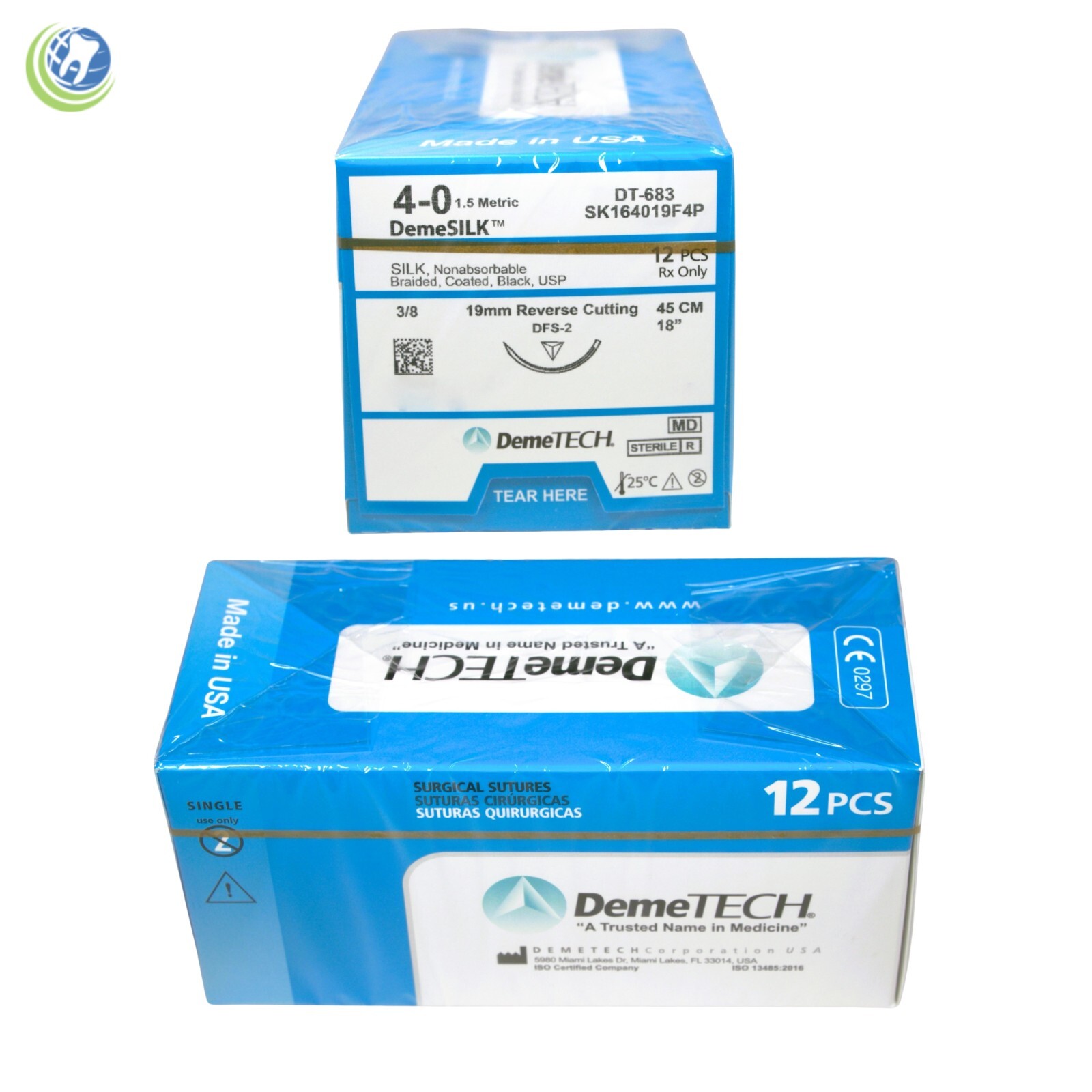 Dental Surgical Suture 4-0 Metric Silk Non-absorbable USP 12/pack DemeTech