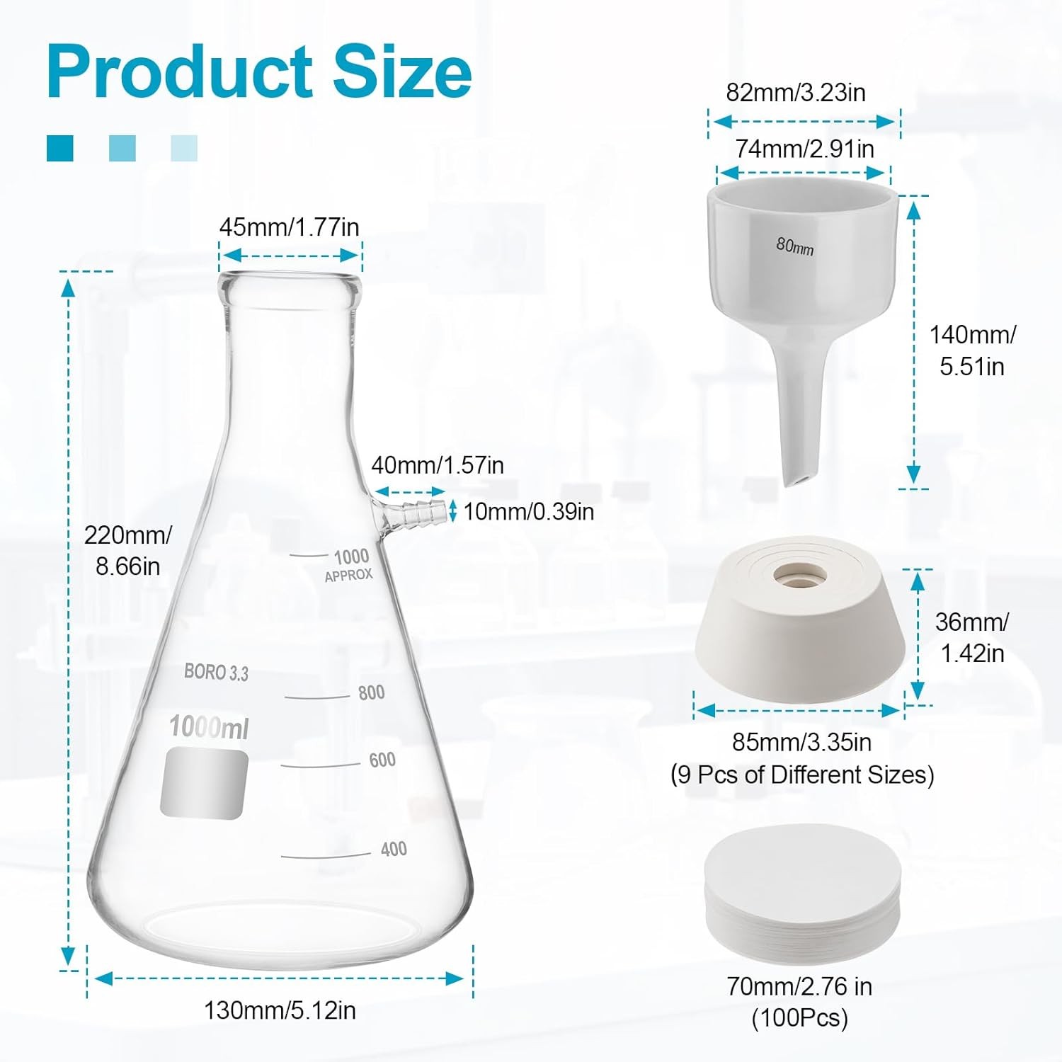 50L/min 180W Lab Vacuum Pump with 1000mL buchner Funnel Filtering Kit New