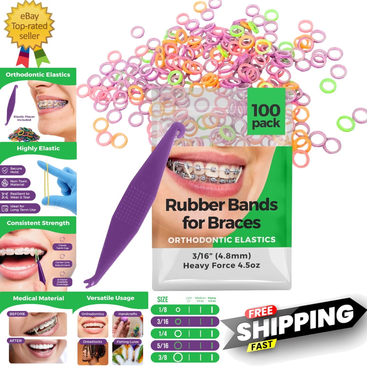 Orthodontic Rubber Bands for Braces – Quality Elastic Teeth Rubber Bands for…