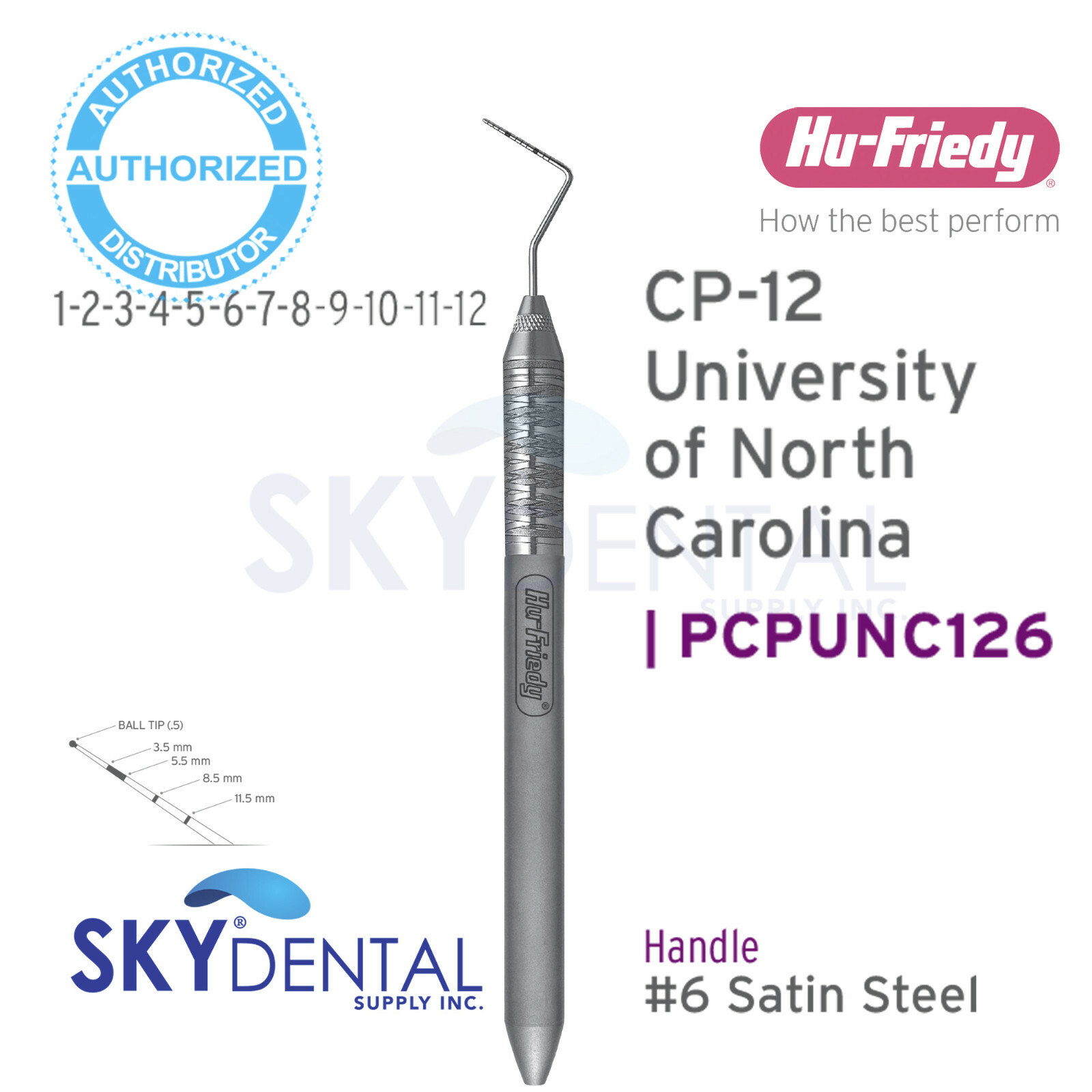 Hu-Friedy Single ended 12 UNC Color-Coded Probe – PCPUNC12, PCPUNC126, PCPUNC127