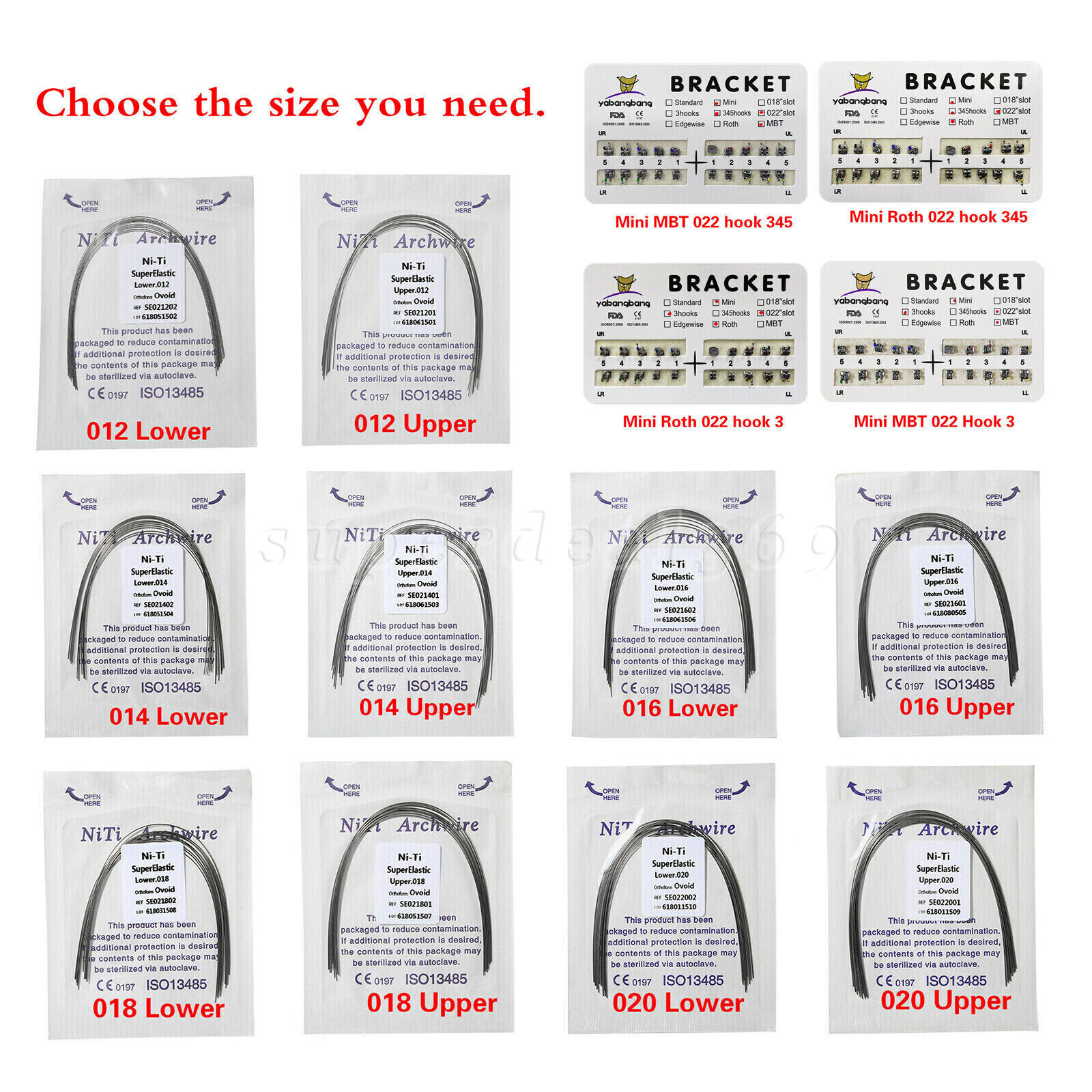100PCS Dental Orthodontic Arch Wire Niti Round /Braces Bracket 022 Slot All ns