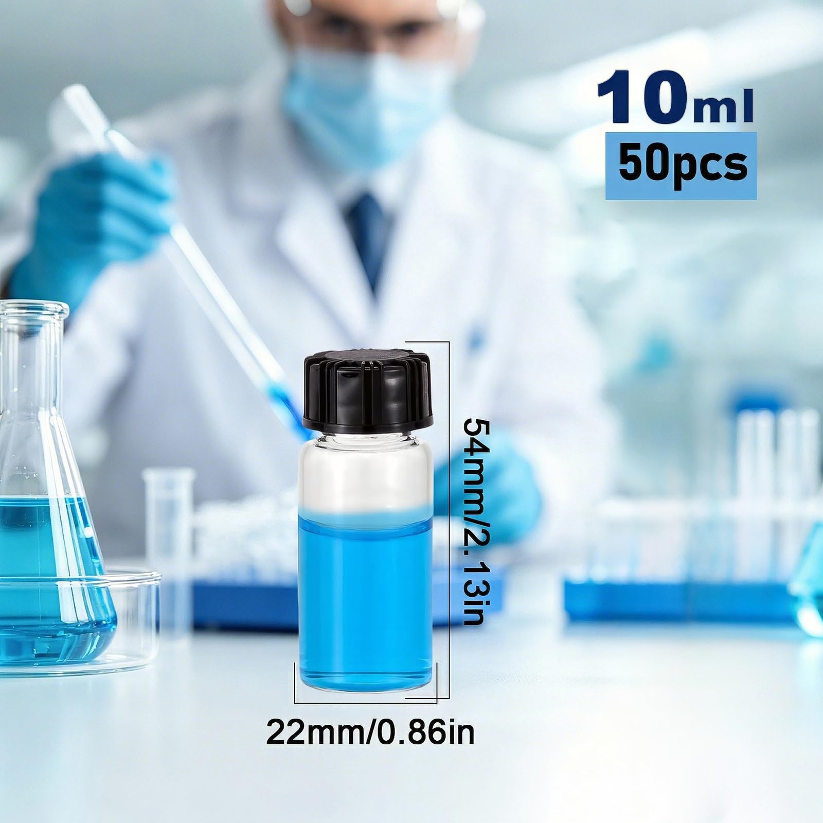 50pcs 10ml Clear Glass Vials with Screwcap Empty Vials Bottles Liquid Lab Sam…