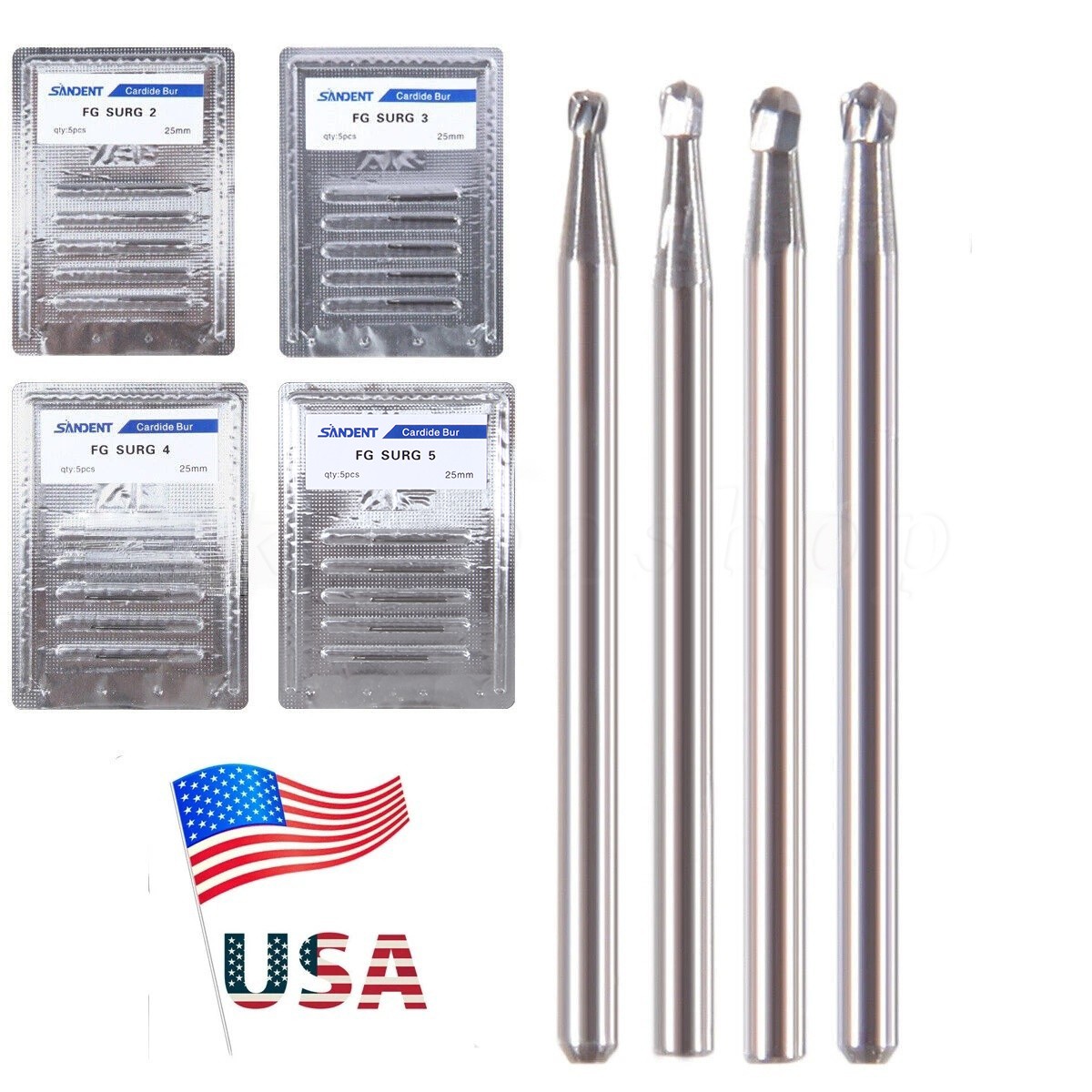 5pcs/box Dental FG Carbide Burs Surgical Drills for High Speed Handpiece