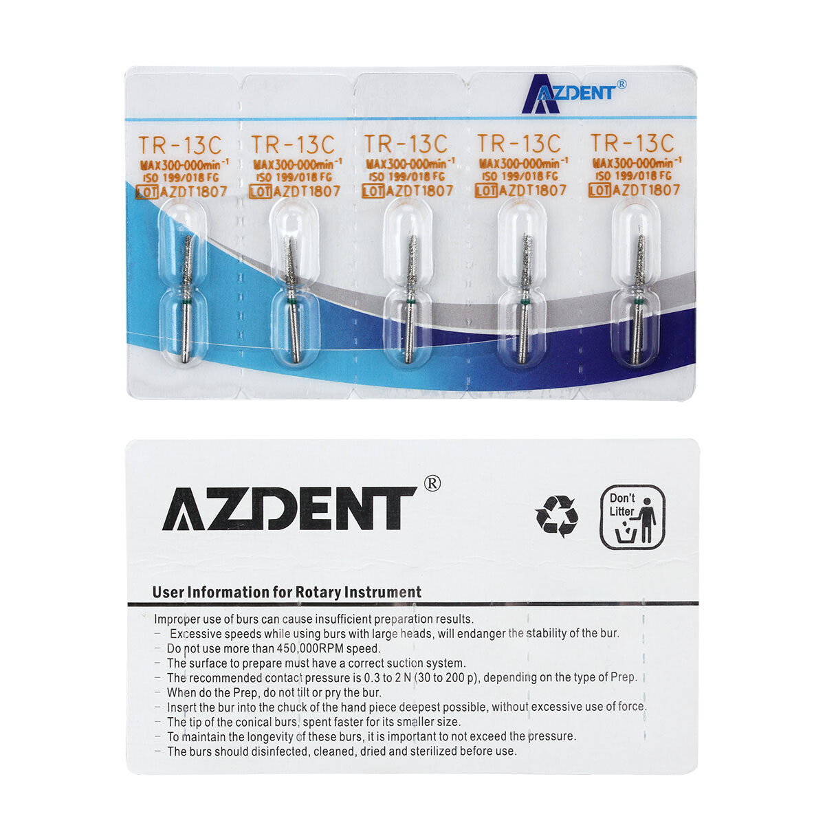 20Packs AZDENT Dental Diamond Burs For High Speed Handpiece Friction Grip 1.6mm