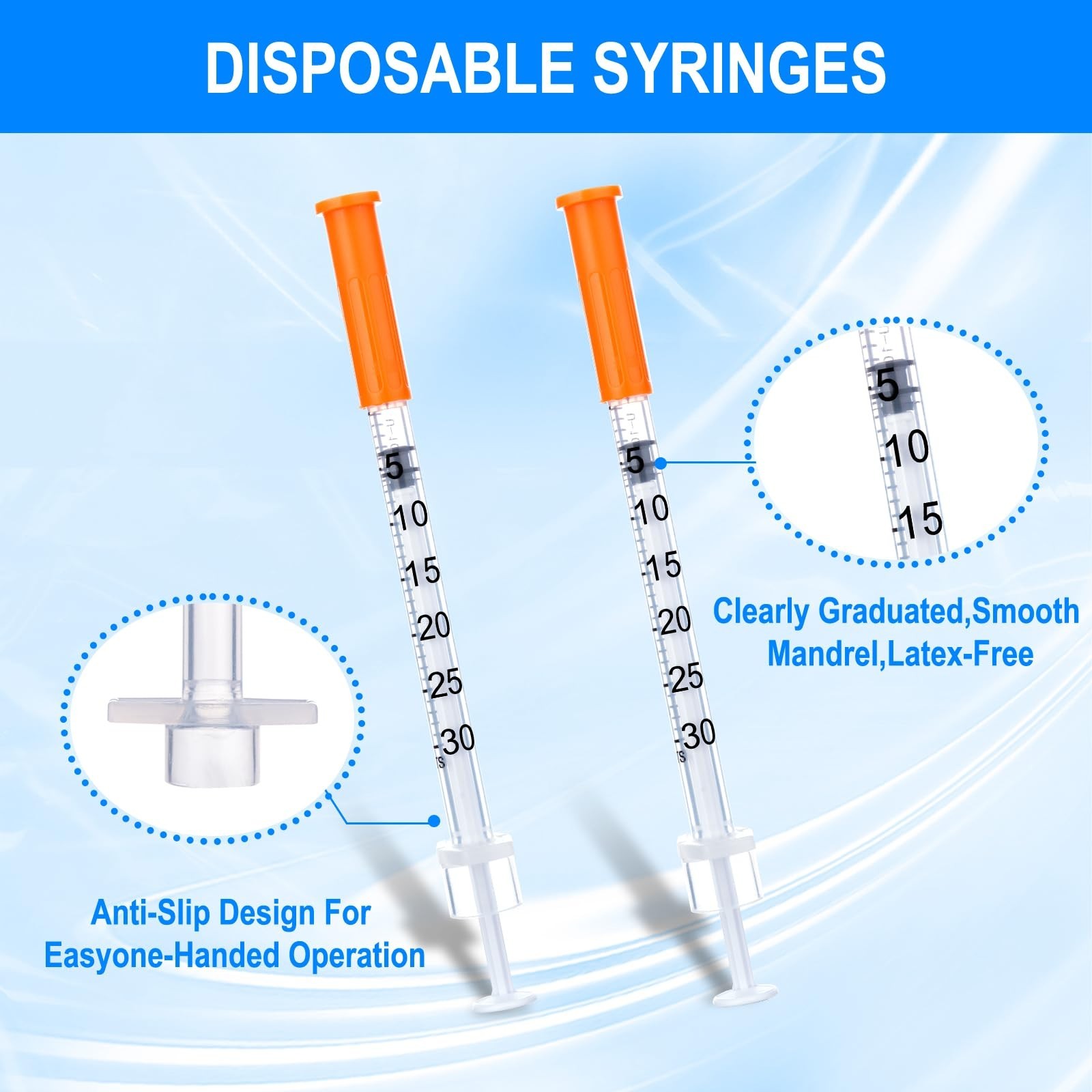100 Pack 31G 1/4″ (6mm) Disposable Syringes – 0.3cc/mL Lab Measurement Tool