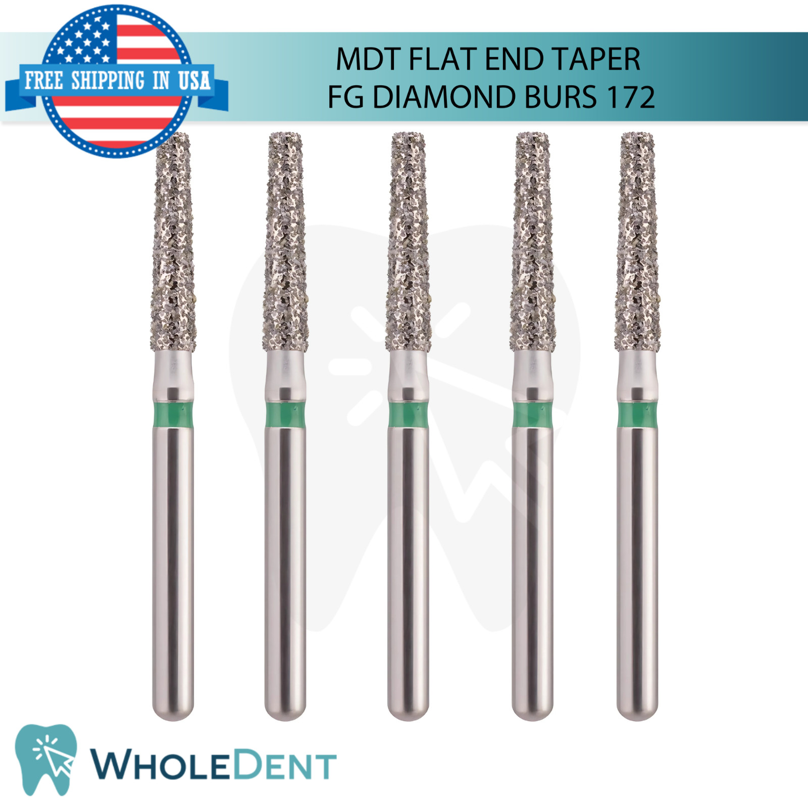 Dental MDT Flat End Taper 172 FG Diamond Burs Smooth Accurate Contours L22.0mm