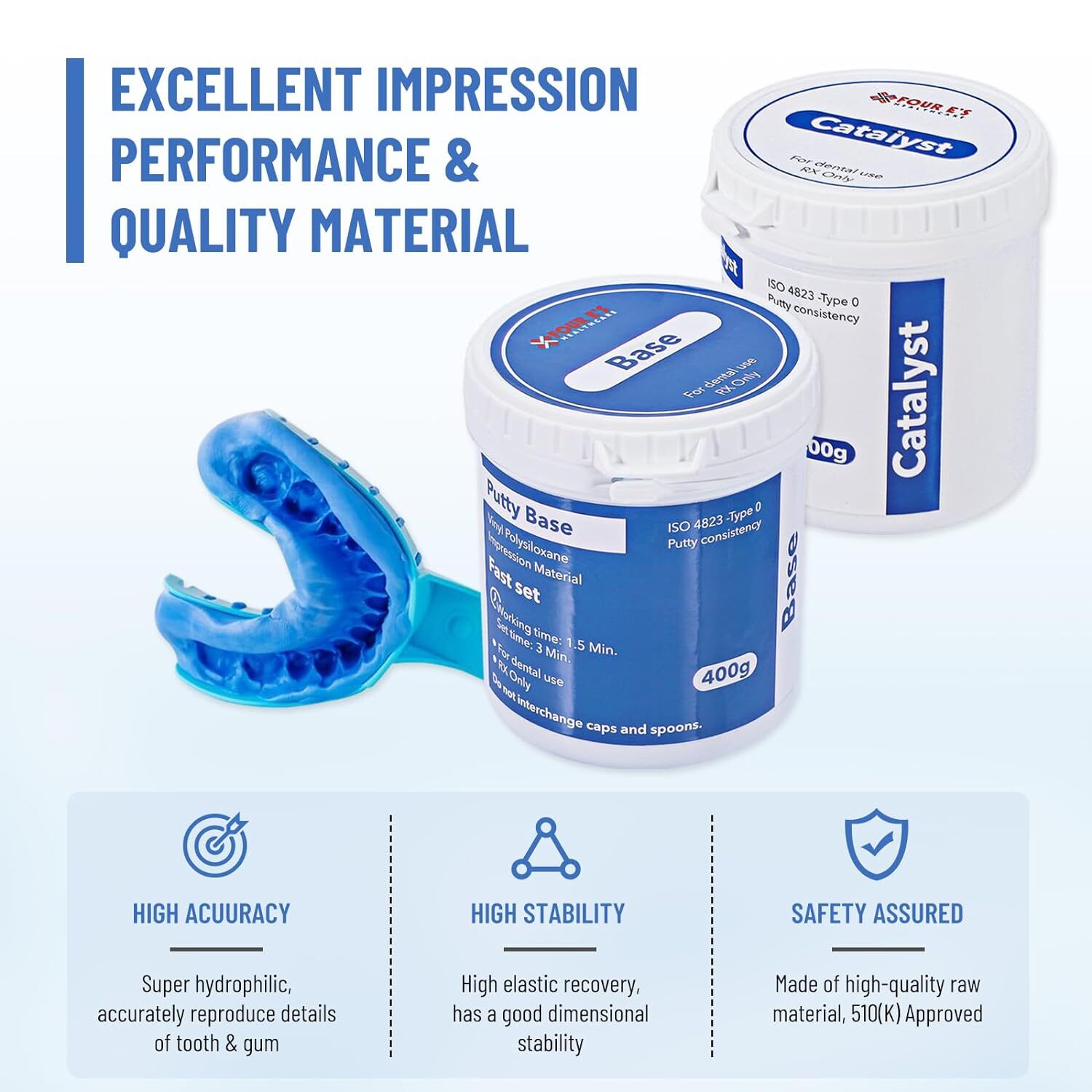 2Pcs 400g Dental Impression Material silicone Putty Fast Set Soft Catalyst Base