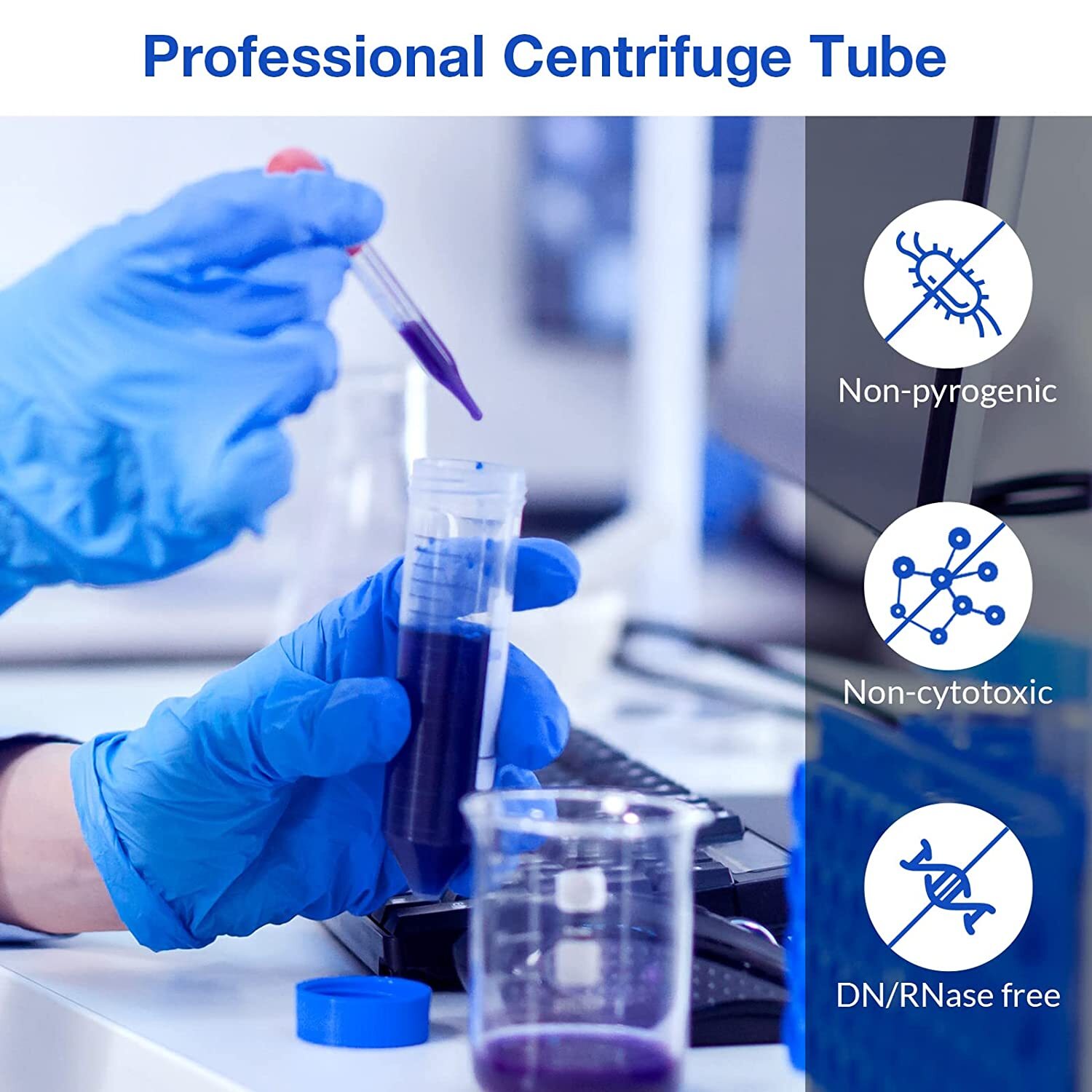 Simpure 5000x Sterile Conical Plastic Test Tubes 50mL Screw Cap DNase/RNase Free