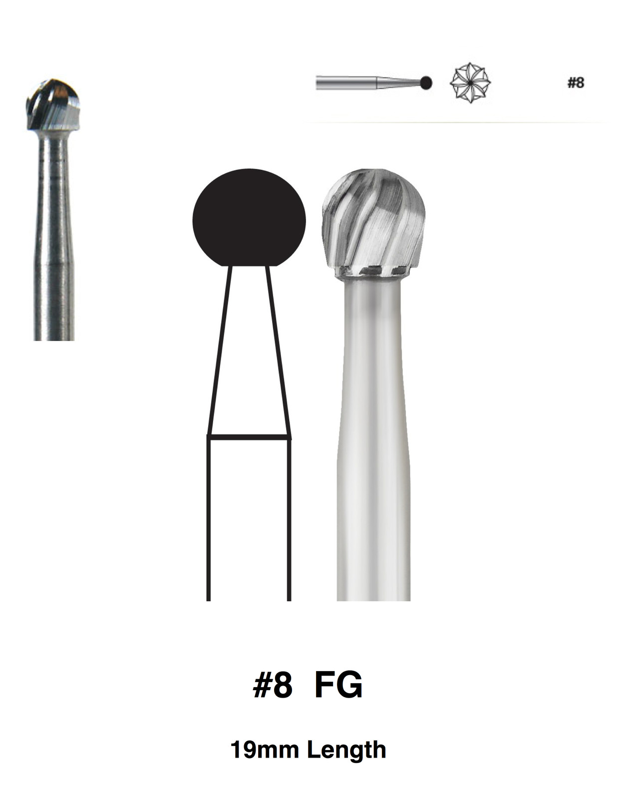 #8 Round FG Carbide Burs -New- 10 pieces # 8 fg bur