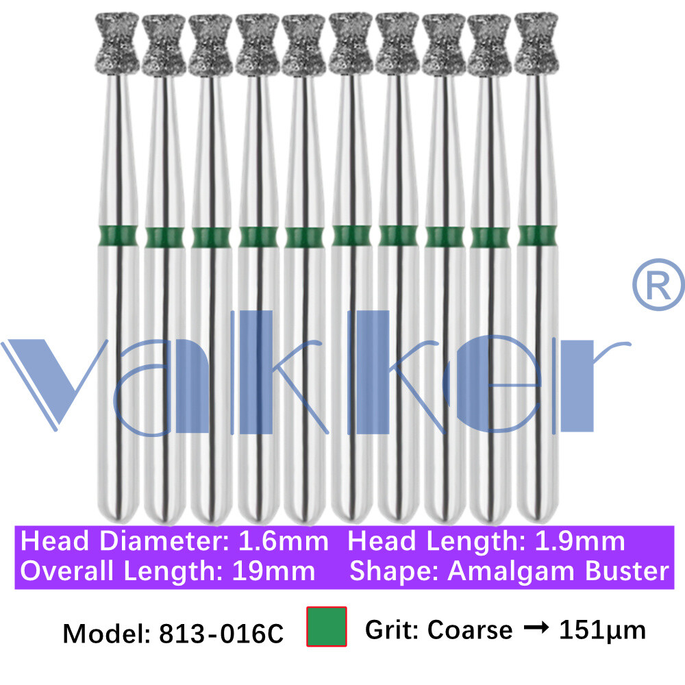 Vakker 10pc Dental Diamond Burs Inverted Cone & Amalgam Buster Handpiece Bur