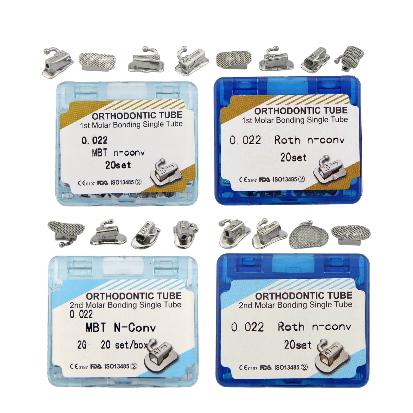 80pcs Dental Orthodontic Buccal Tubes 1st 2nd Molar MBT Roth 022 Bondable Mesh