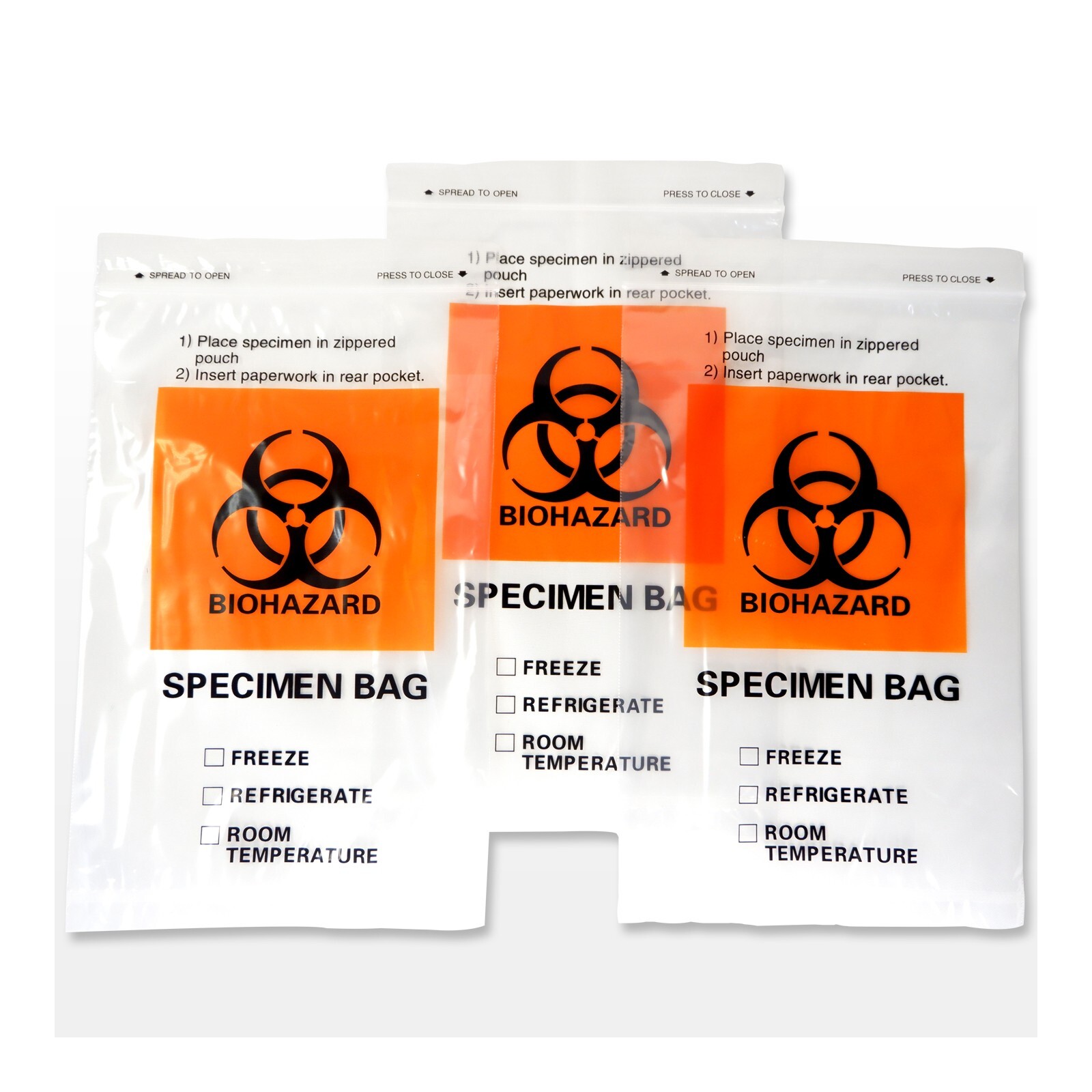 1000pcs Bags 6x9In Specimen Transport Biohazard Bag, 2 Pockets, Econo-Zip, 30029