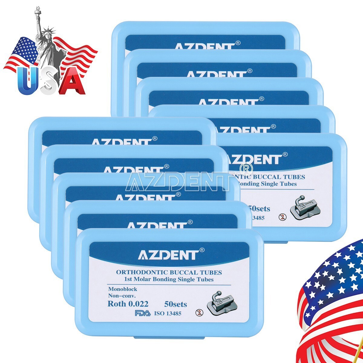 50Sets Dental Orthodontic 1st Molar Roth.022 Buccal Tube Non-Conv Bondable