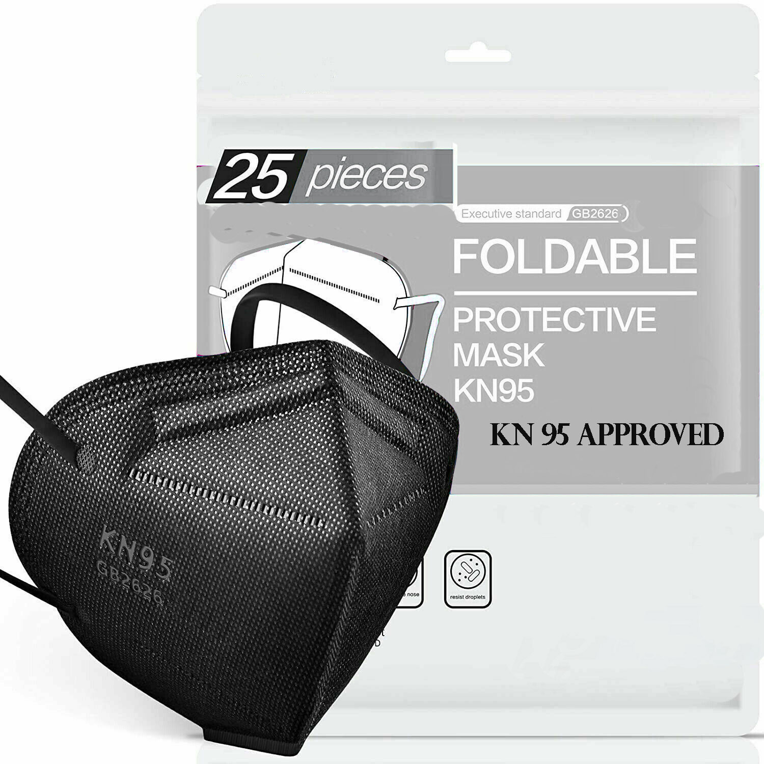 30/50 Pcs Black KN95 Protective 5 Layers Face Mask BFE 95% Disposable Respirator