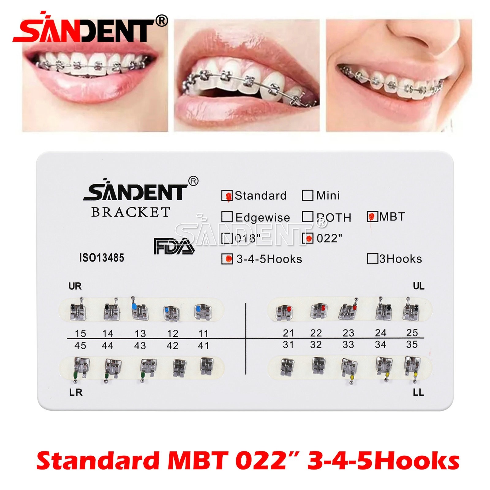 Dental Metal Brackets bracket braces Standard MBT/Roth 022/018 Hooks 3/345 USA