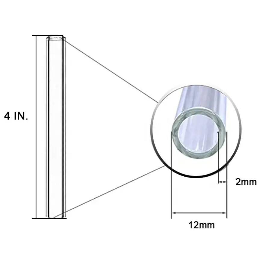 (10 Pack) 4″ Inch Clear Pyrex Glass Blowing Tube 12mm OD 8mm ID 2mm Thick Wall