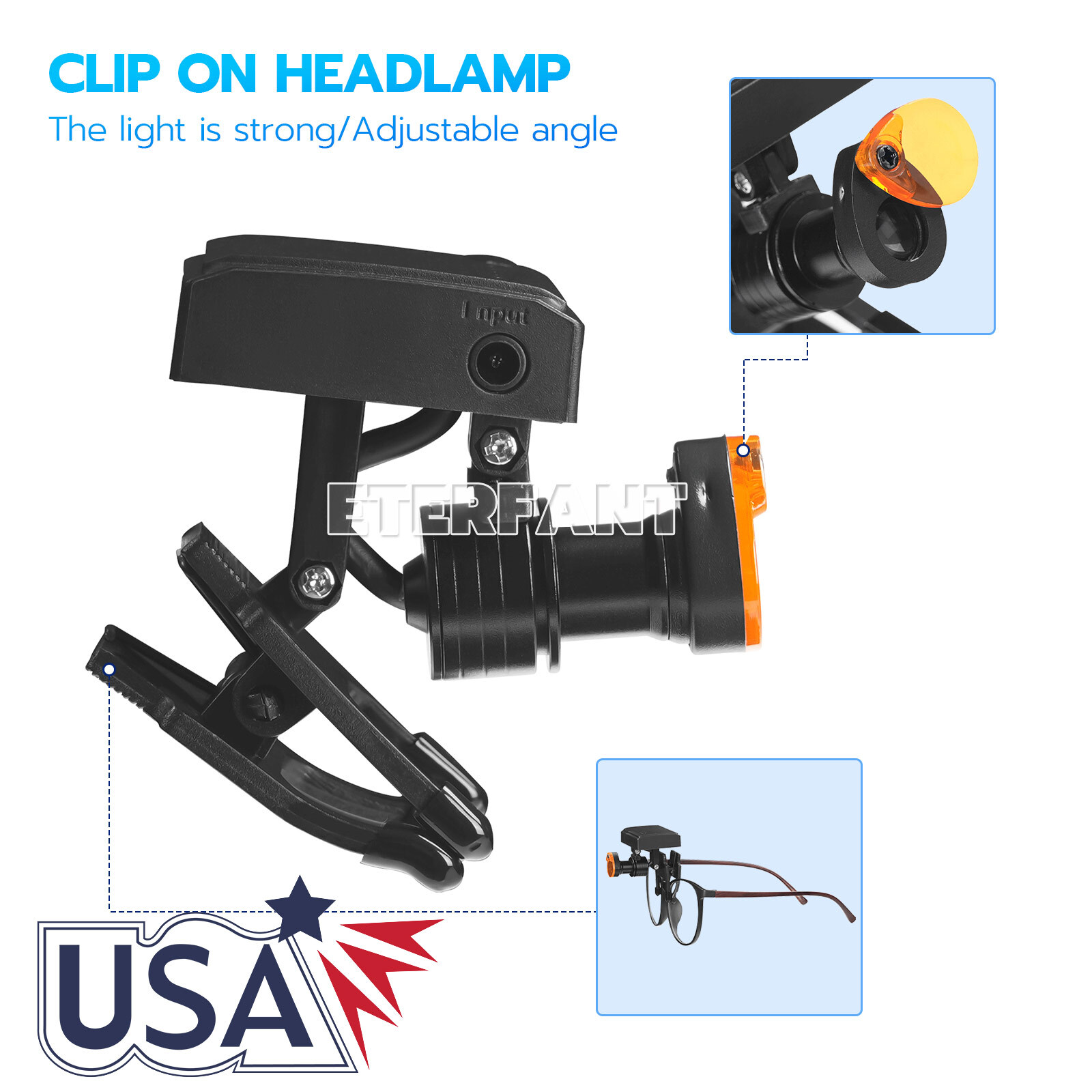 ETERFANT 5W Wireless Dental LED Headlight W/Filter for Binocular Loupe Glasse US