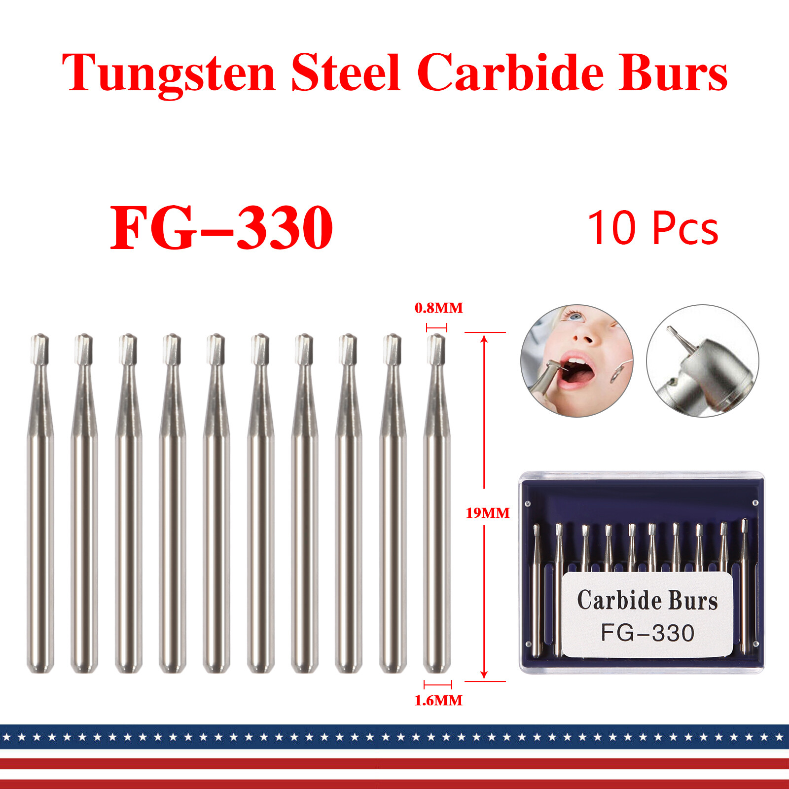 10-100PCS Dental Tungsten Carbide Steel Burs FG-330 for High Speed Handpiece