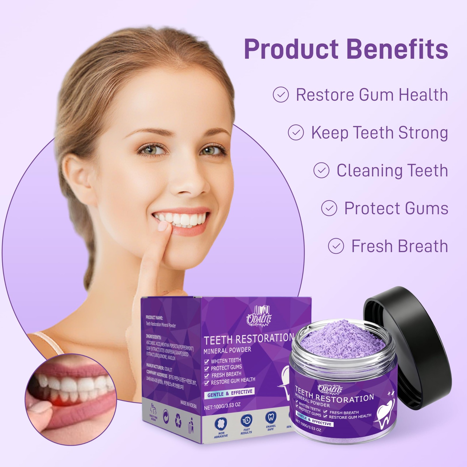 Teeth Restoration Mineral Powder,Teeth Whitening 1 Ounce (Pack of 1), Purple