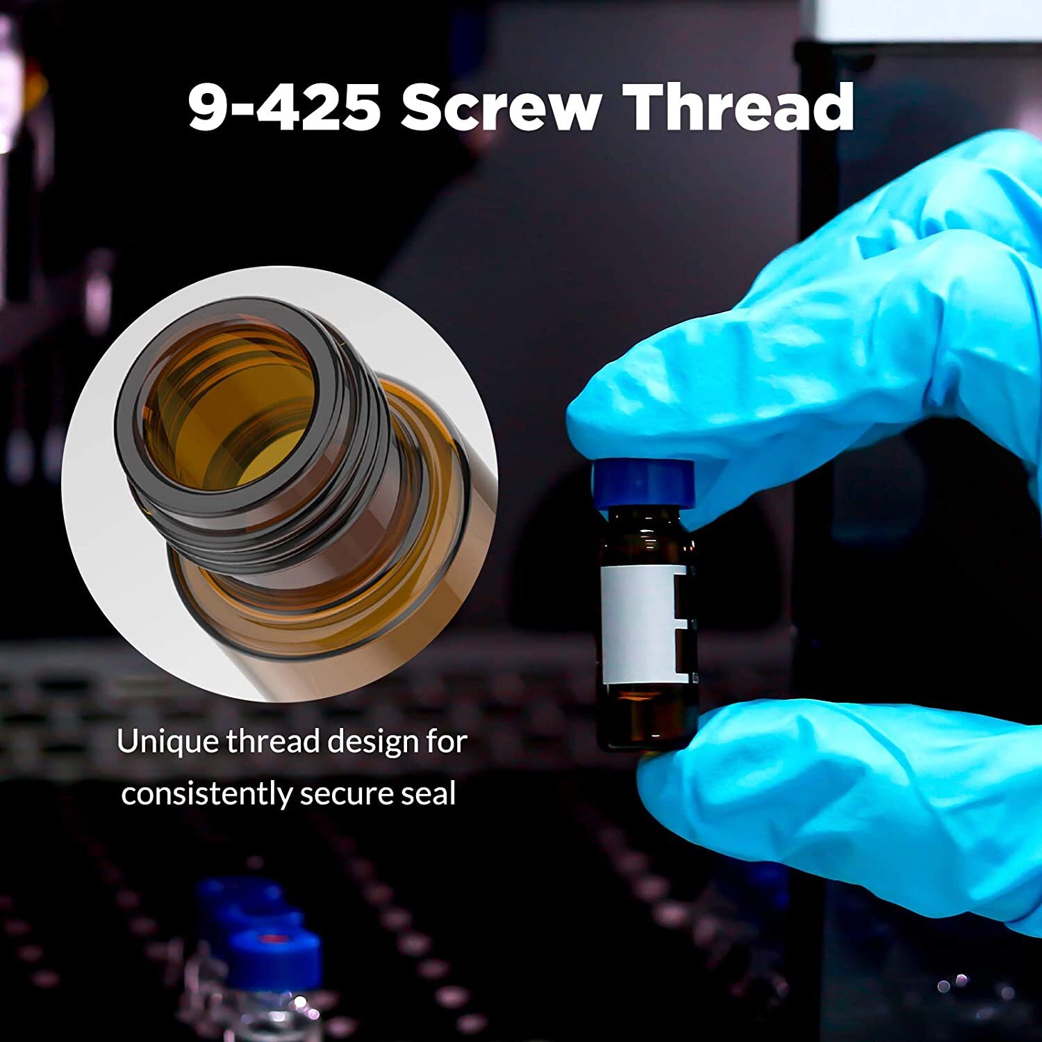 2mL Amber/Clear Autosampler Vials 9-425 Pre-slit Screw Caps Blue PTFE LAB