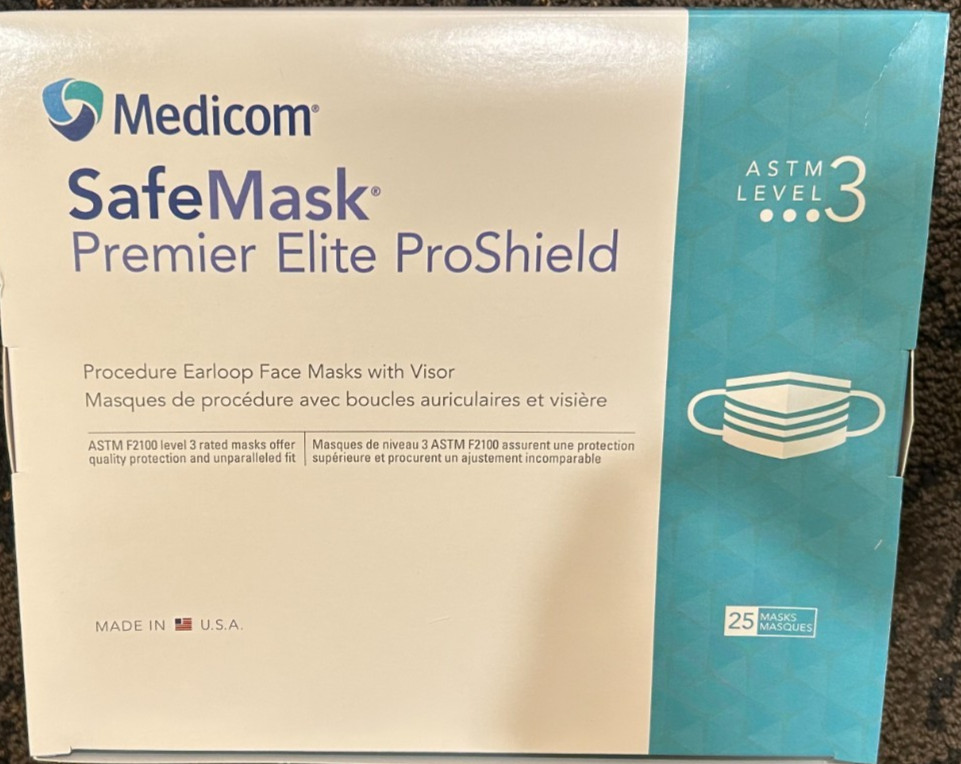 Medicom SafeMask Permier Elite ProShield Face Mask with Visor, Teal, 25/Bx