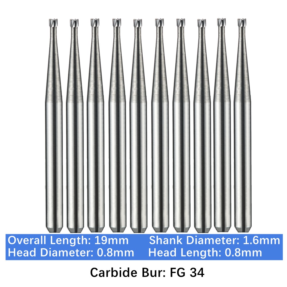 10-100pcs FG 34 Dental Carbide Burs Friction Grip Inverted Cone Burs High Speed
