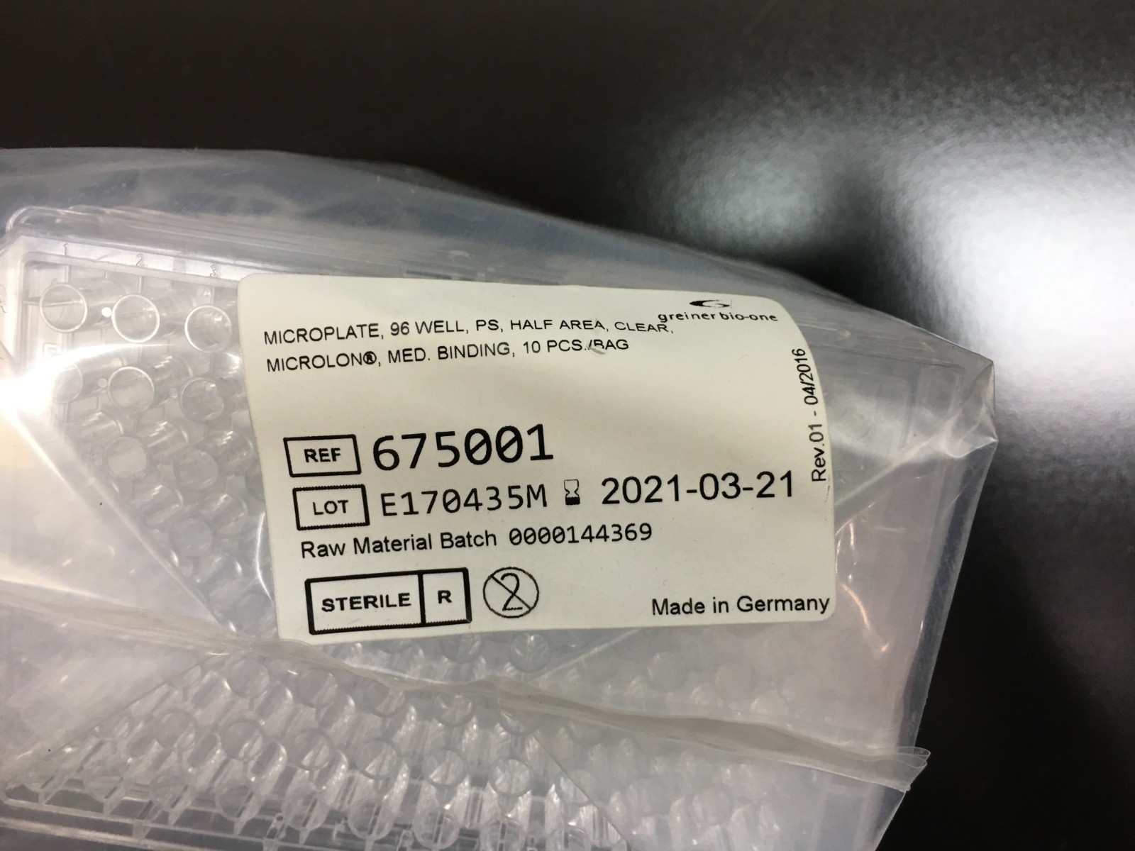 Greiner Bio-One REF 675001 Microplate 96 Well PS Half Area Clear Lot 3 PKS