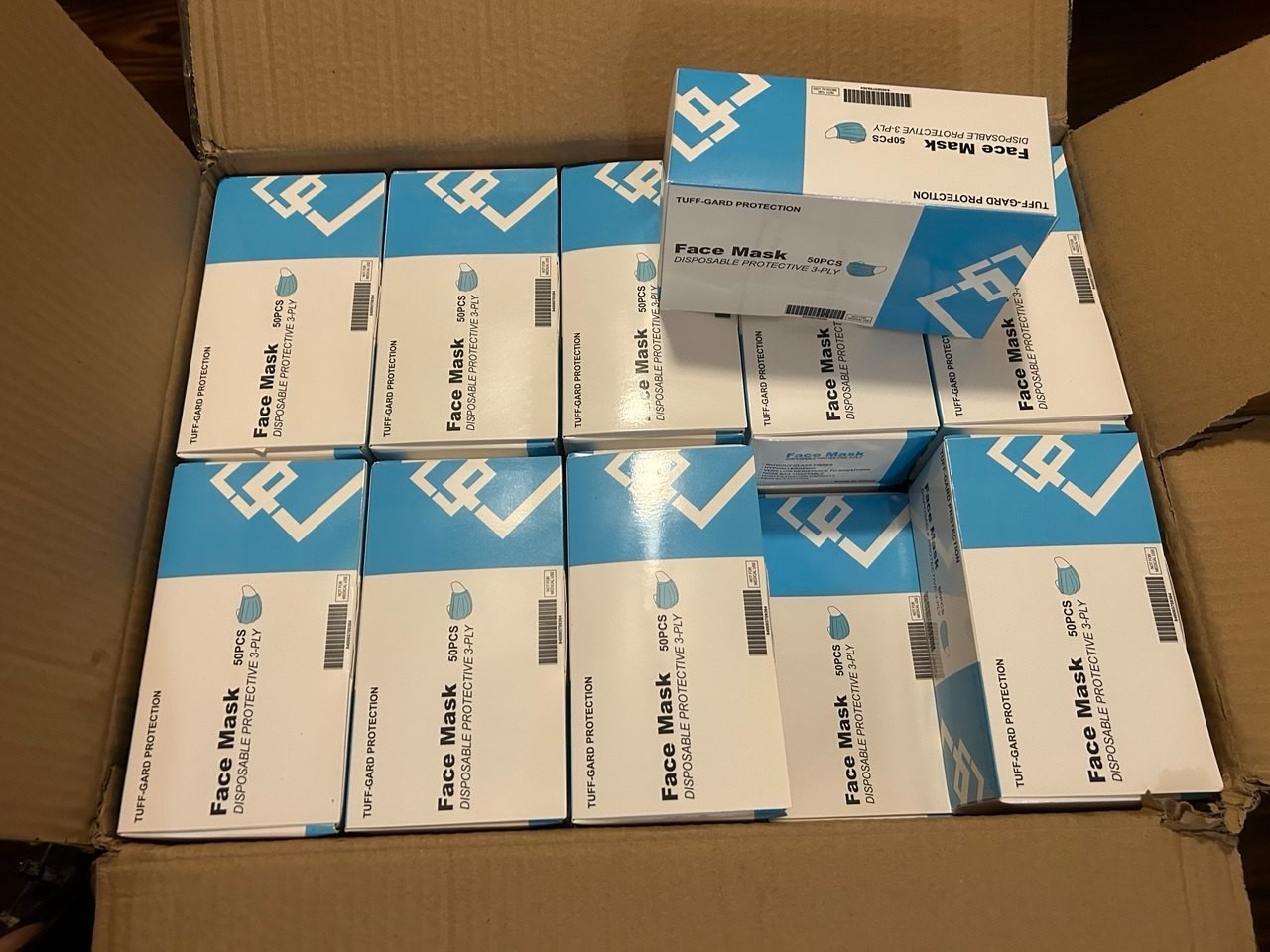 Tuff-Gard 3-Ply Disposable Face Masks 2000PCS. 40 Boxes. Blue Non Medical