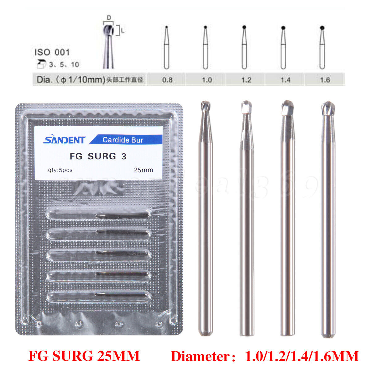 SANDENT Dental Carbide Surgical High Speed FG SURG 2 3 4 5 Length Bur 25mm OR