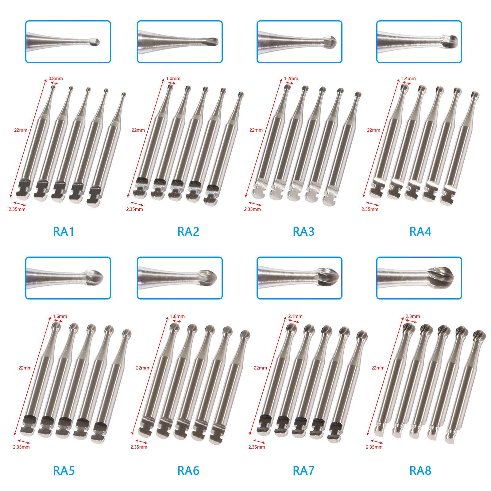 Round Carbide Burs for Slow Speed Latch RA (Choose Your Size & Qty) 22mm 26mm