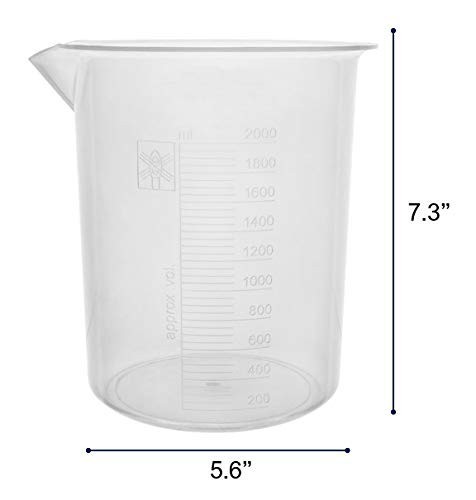 Plastic Beaker, 5000ml – Polypropylene Plastic – Raised Graduations, Tapered Spo