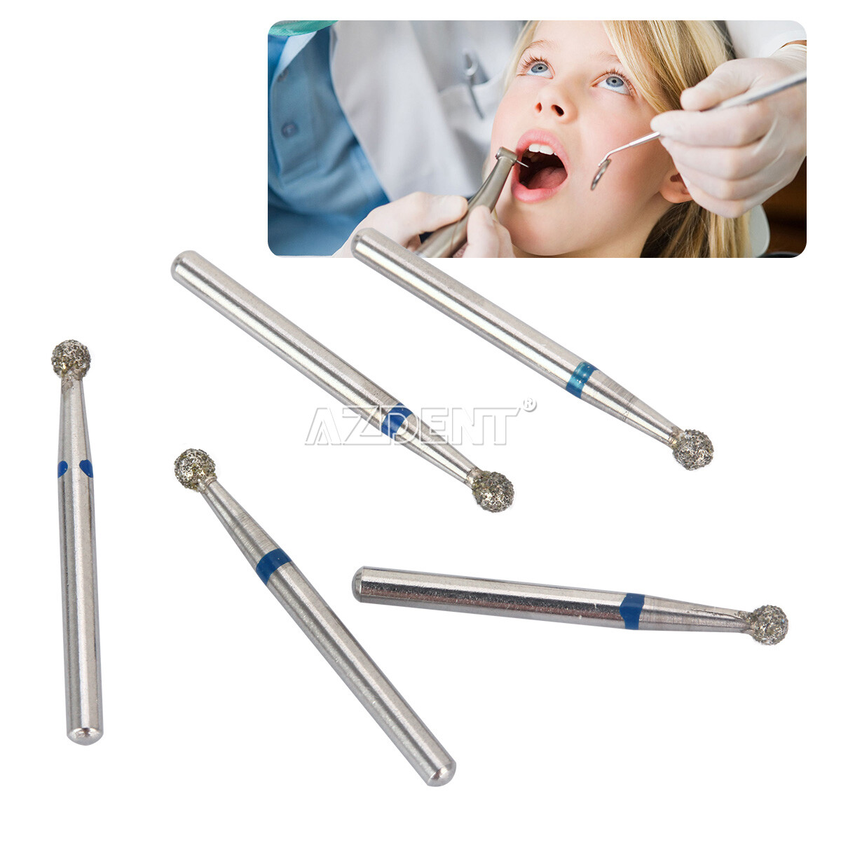 AZDENT Dental Diamond Burs FG Drills 100 Size for High Speed Handpiece 5pcs/kit