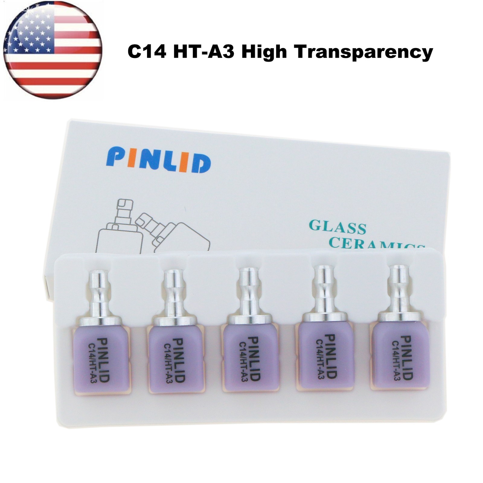 US C14 Ceramic Blocks Lithium Disilicate Cerec CAD CAM HT/LT A1-A3.5 5Pcs/Box