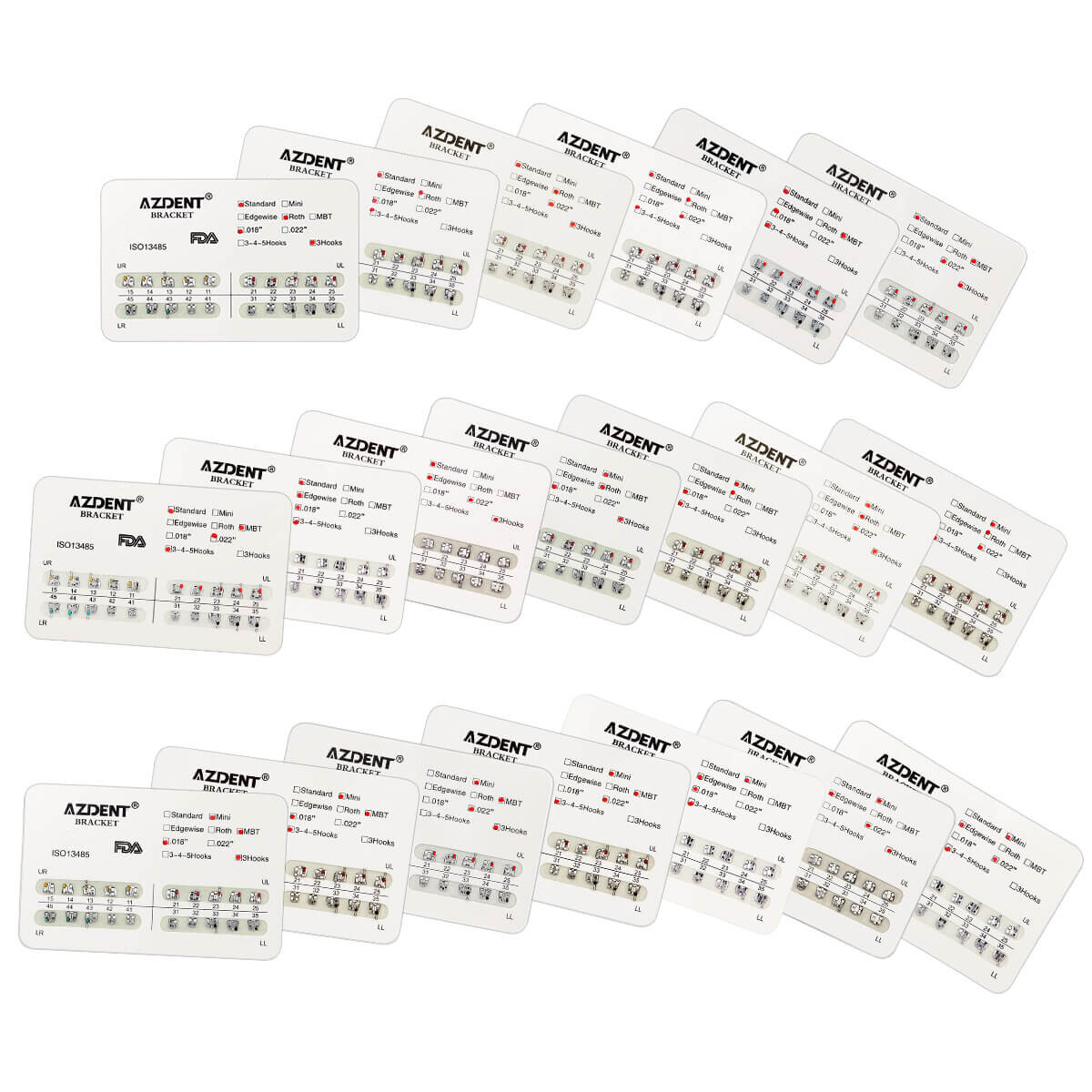 AZDENT Dental Orthodontic Bracket Braces Mini/Standard Roth/Edgewise/MBT 018/022