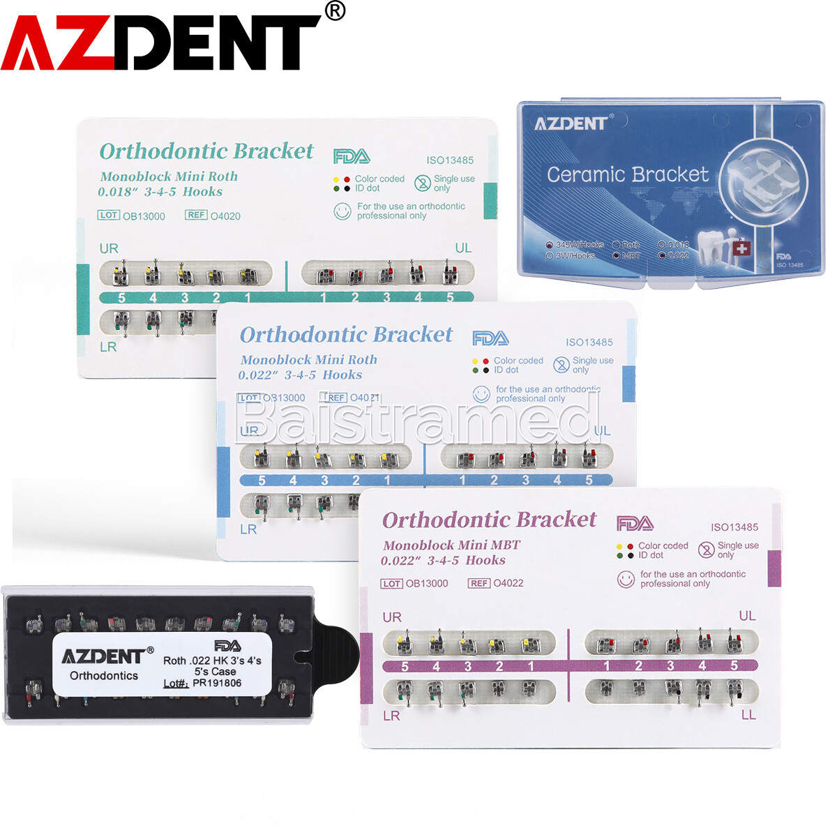 AZDENT Dental Orthodontic MIM Monoblock Brackets Braces Mini Roth/MBT Hooks 345