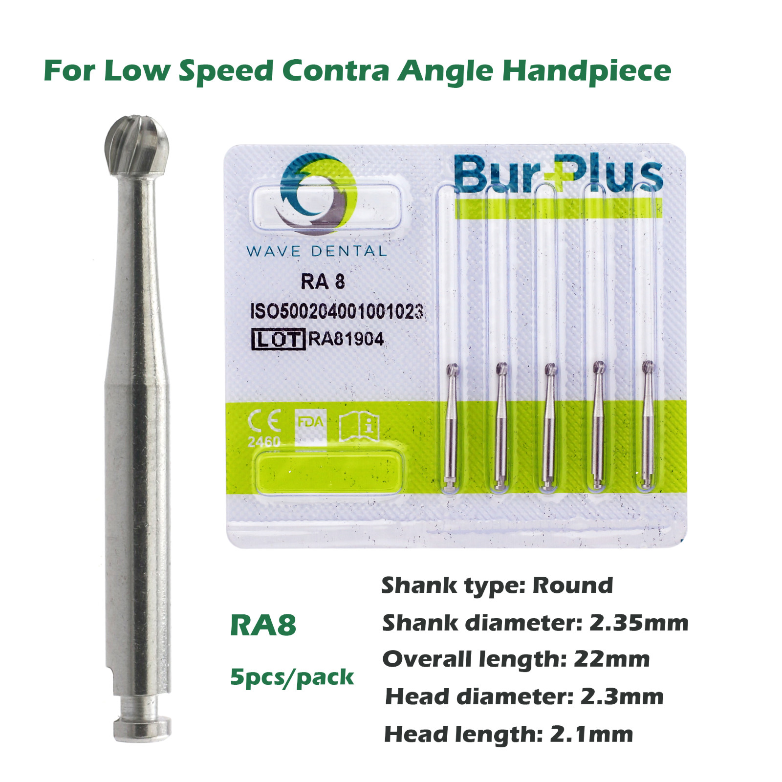 Wave Dental Carbide Bur Round for Slow Speed Latch Handpiece RA 1 2 3 4 5 6 7 8