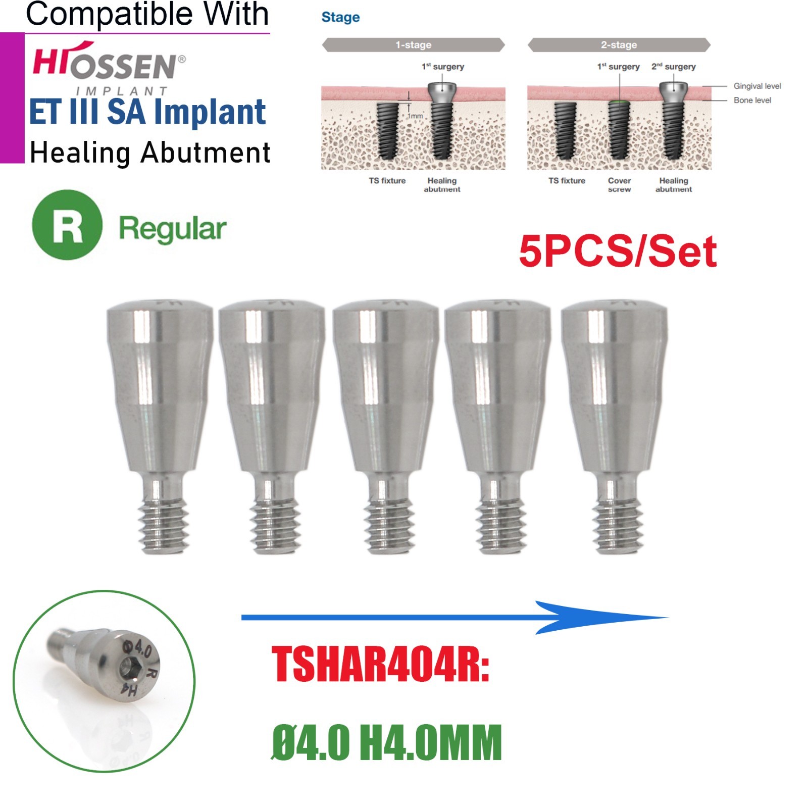 US 5Pcs Dental Healing Abutment Mini/Regular Hiossen Osstem ET TS Ti Implant Cap
