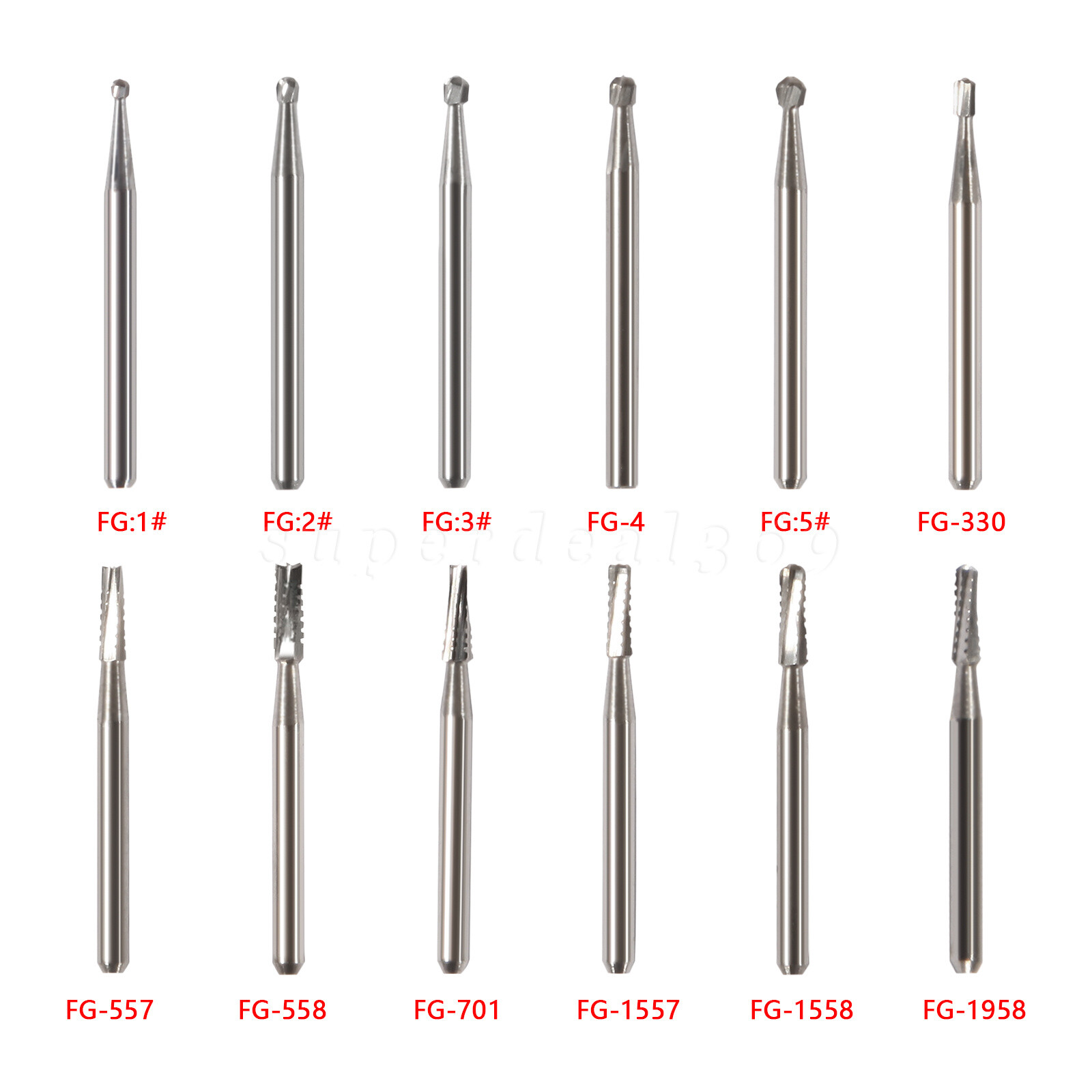 15 Types Dental Carbide Bur Drill FG Tungsten Round for High Speed Handpiece DN