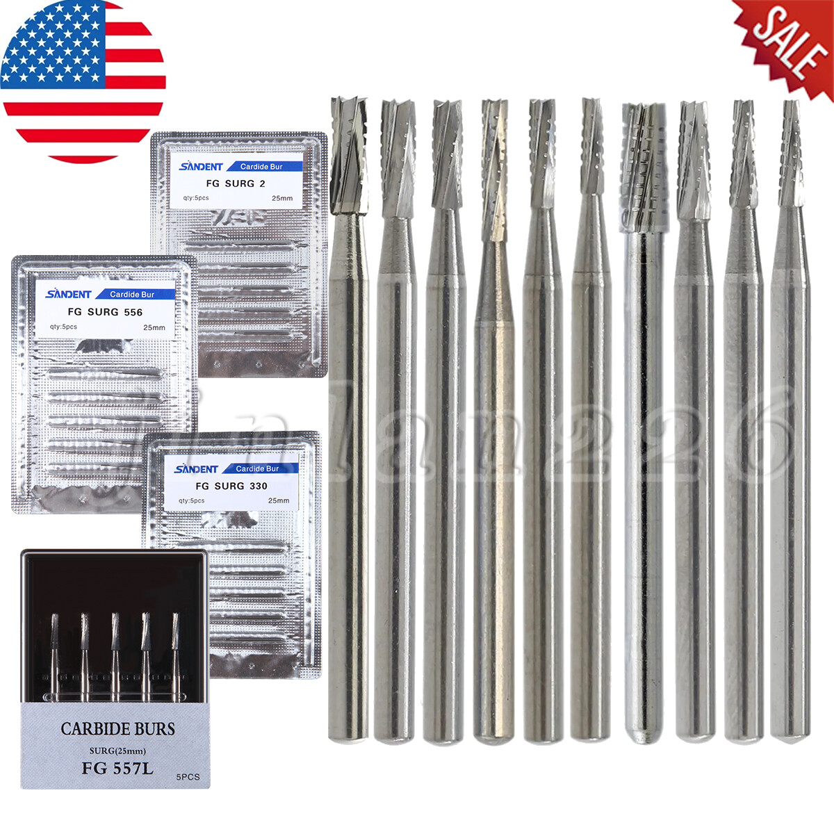 Dental Surgical Burs Round Long 2 3 4 5 557 330 Carbide Bur 25mm High Speed