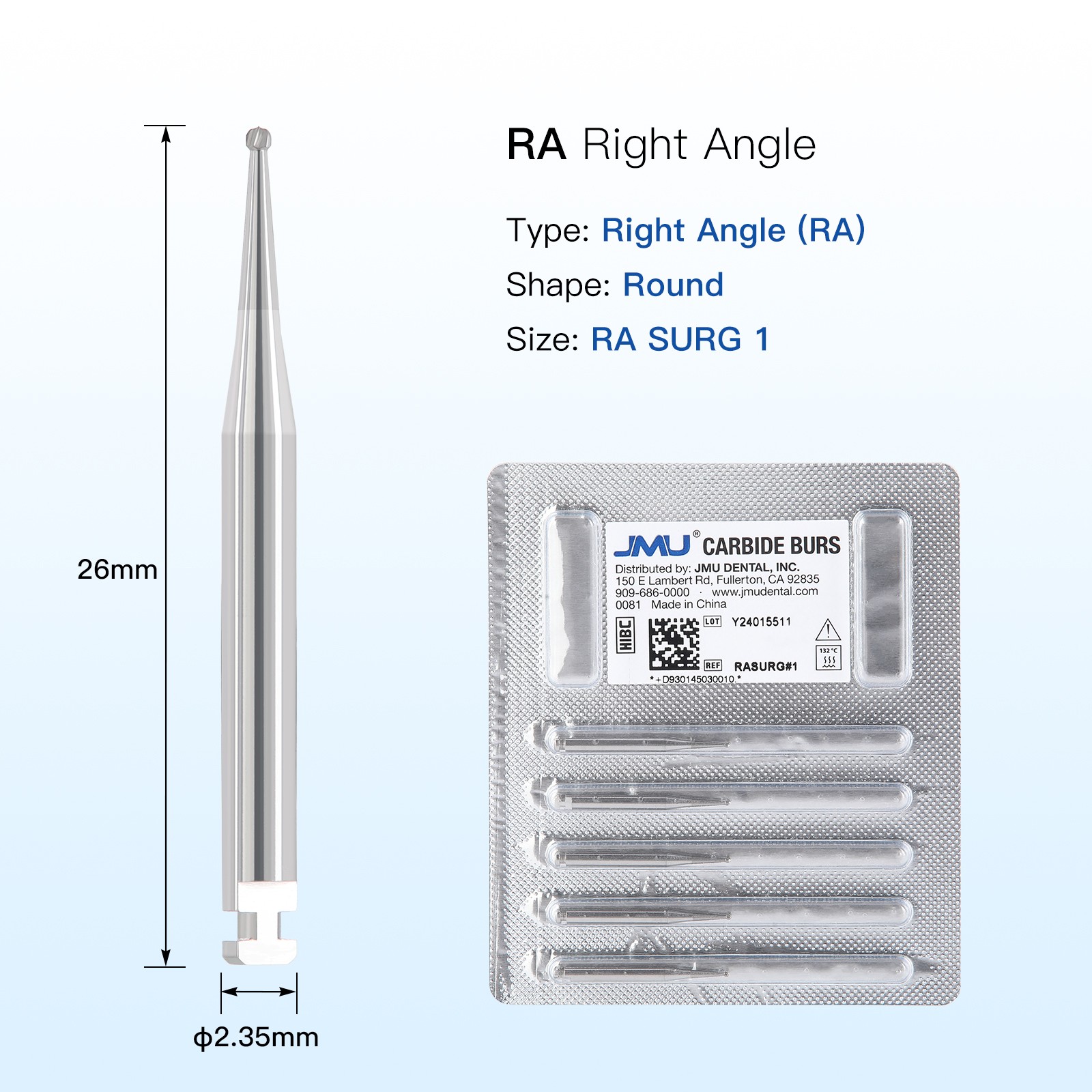 Dental Surgical Round Burs Latch Slow Speed Long 26mm Carbide RA SURG 1 2 4