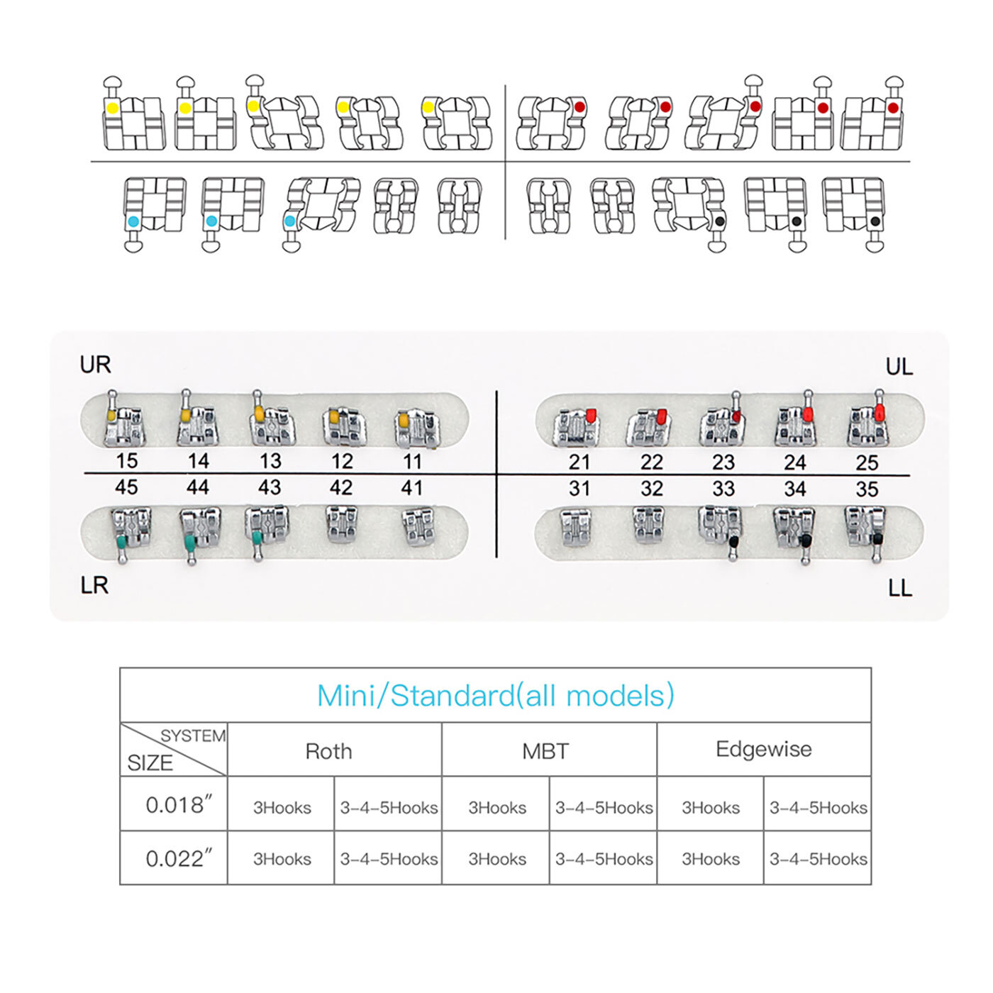 10Pack AZDENT Dental Orthodontic Brackets Braces Mini MBT Slot 022 Hooks 3-4-5