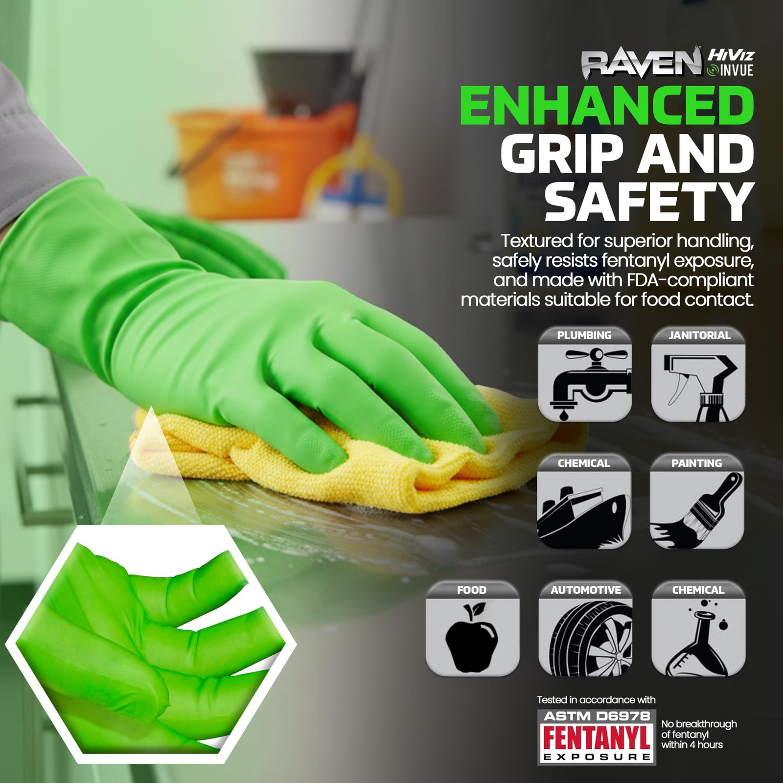 Safety 66551 Derma-VUE -Exam 6 Mil Nitrile Gloves, Medium, Neon Green