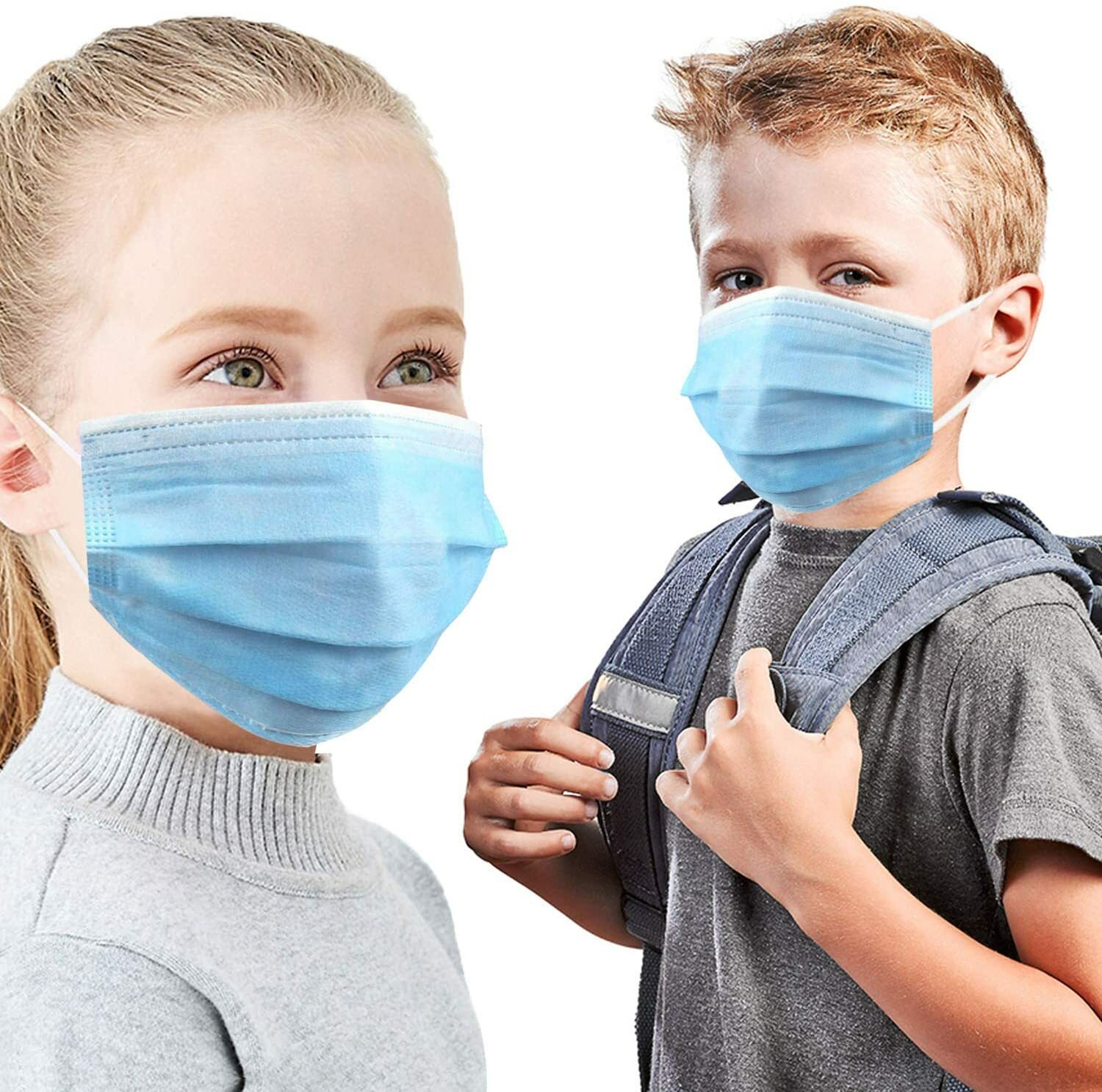 10/50/100 Pcs Kids Children Blue 3-Ply Disposable Face Mask Earloop Mouth Cover