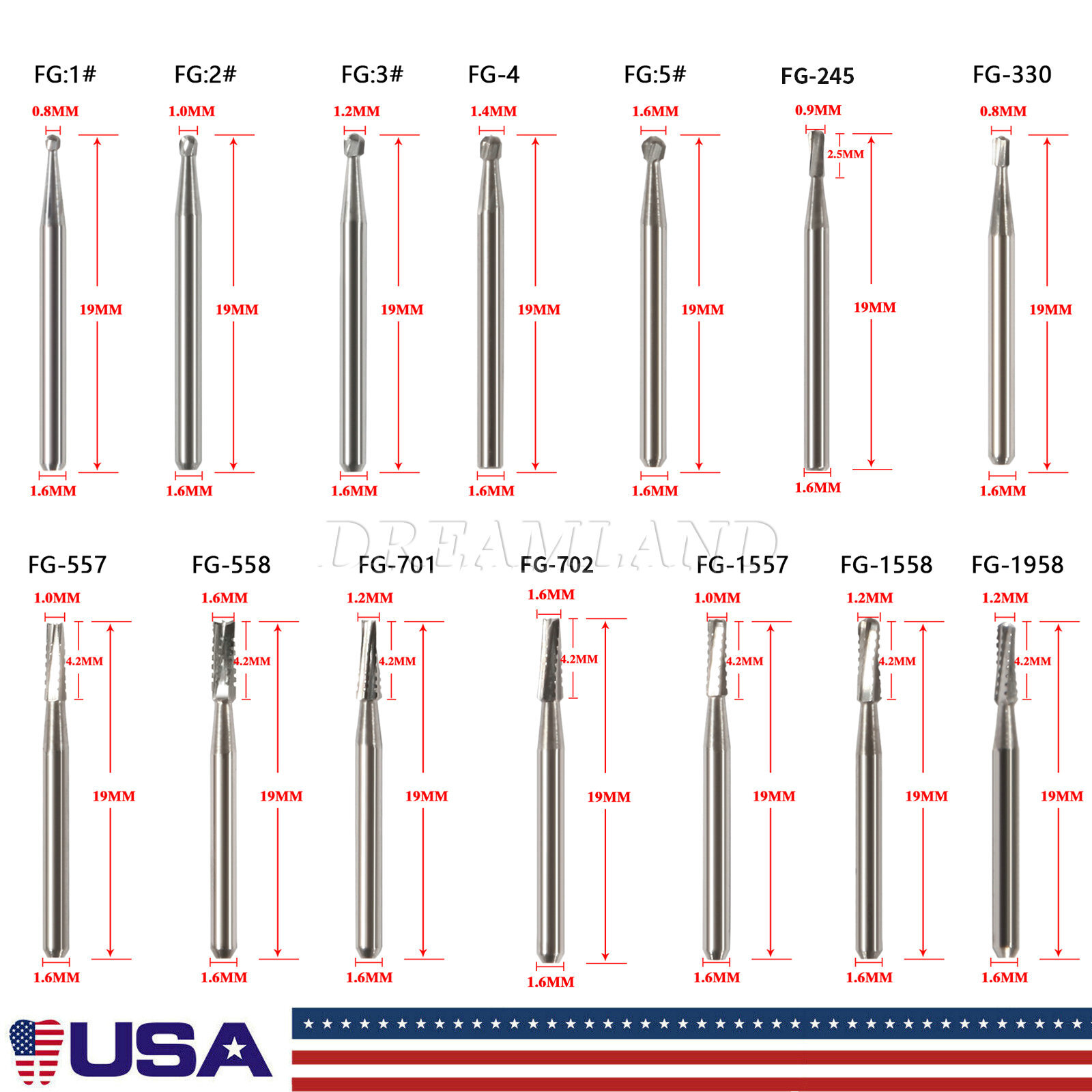 ALL Types Dental Round Tungsten Carbide FG Bur For Surgical/High Speed Handpiece